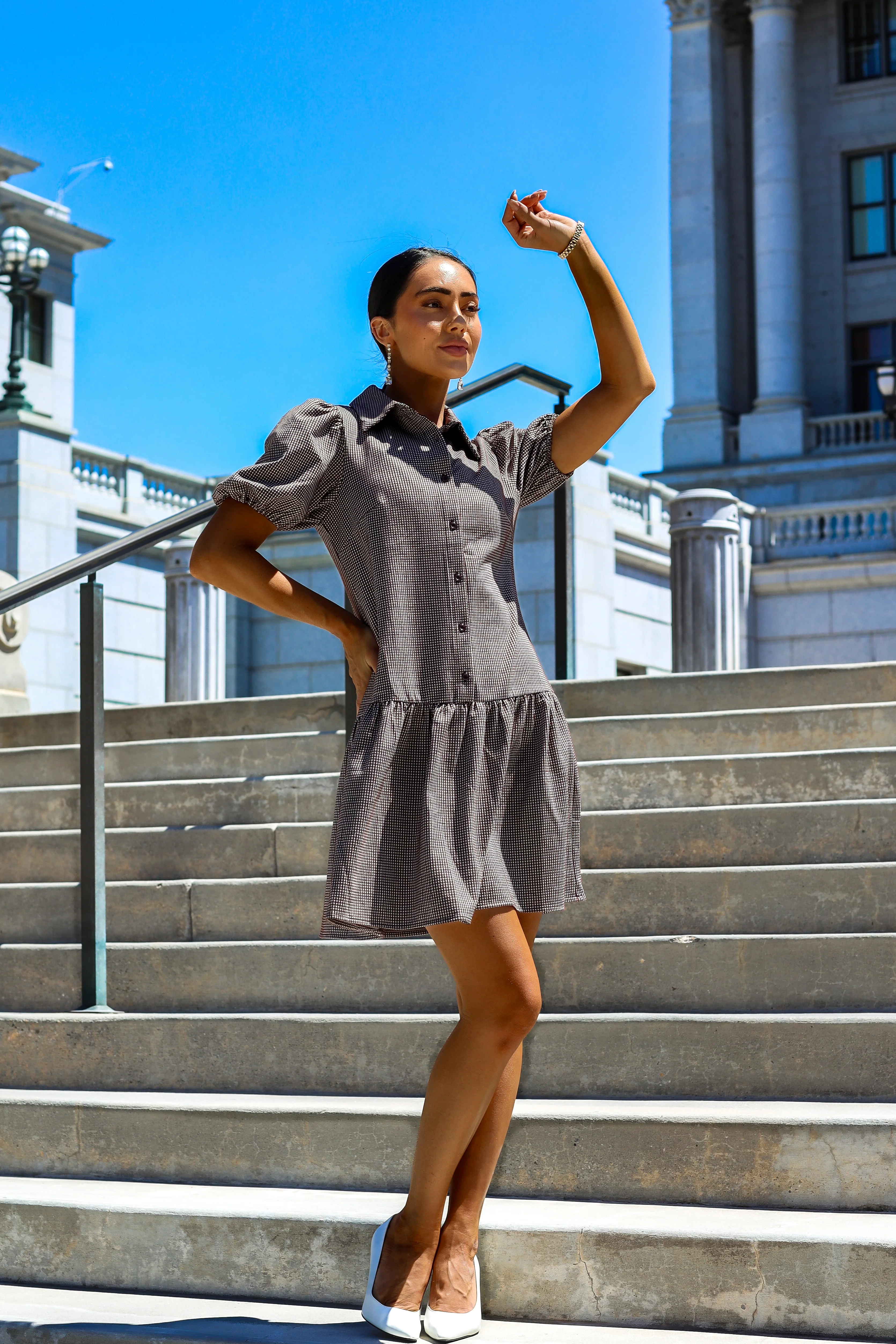 The Esme Chocolate Check Dresses - XNAUWBI