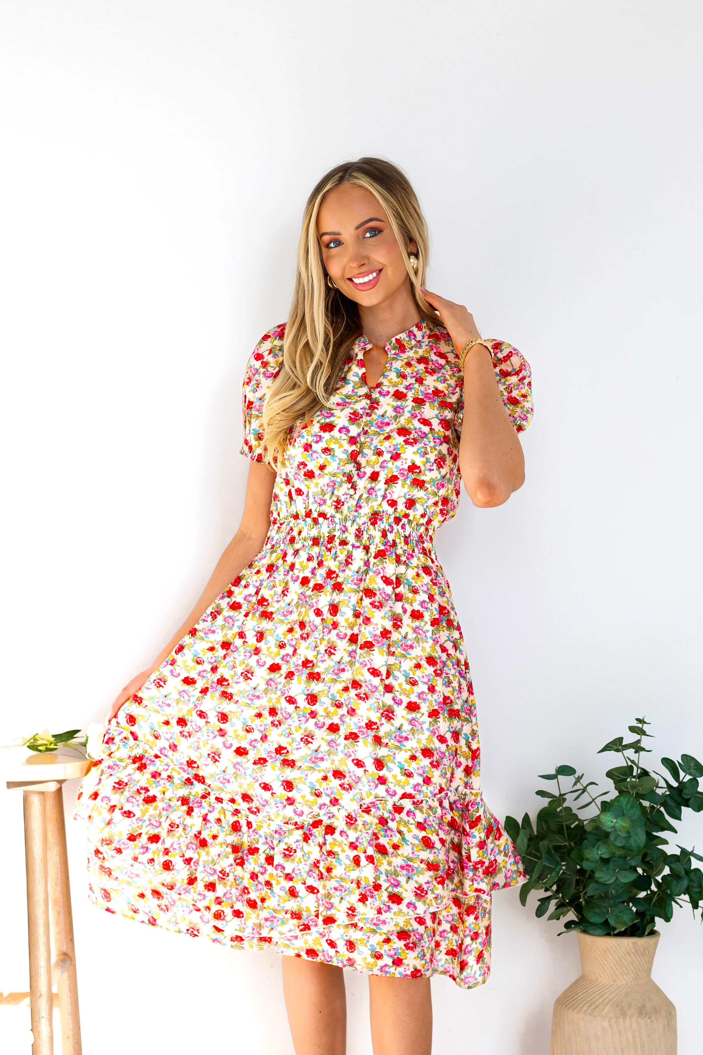 The Candi Cream/Pink Floral Dresses - XNAUWBI