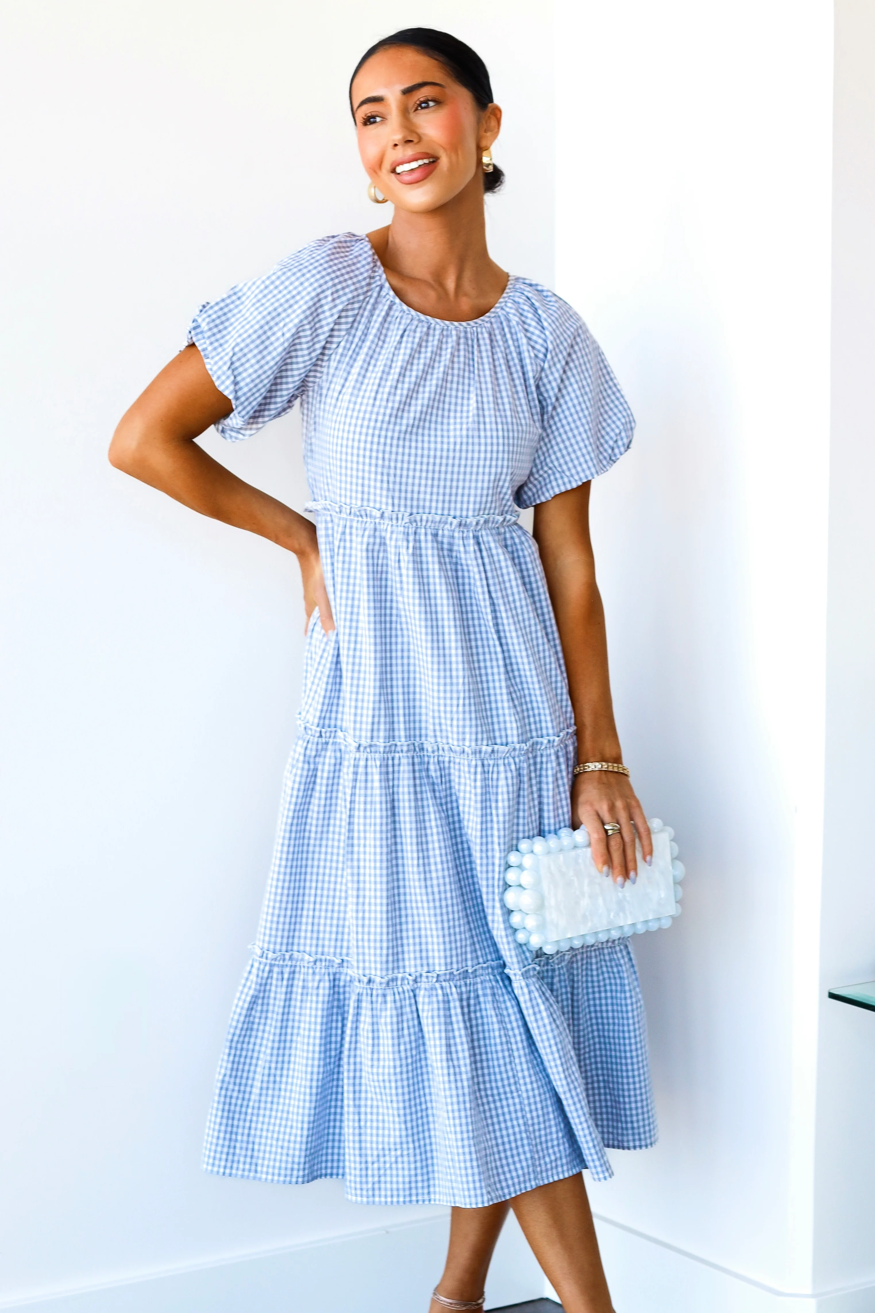 The Serena Gray Check Dresses - XNAUWBI