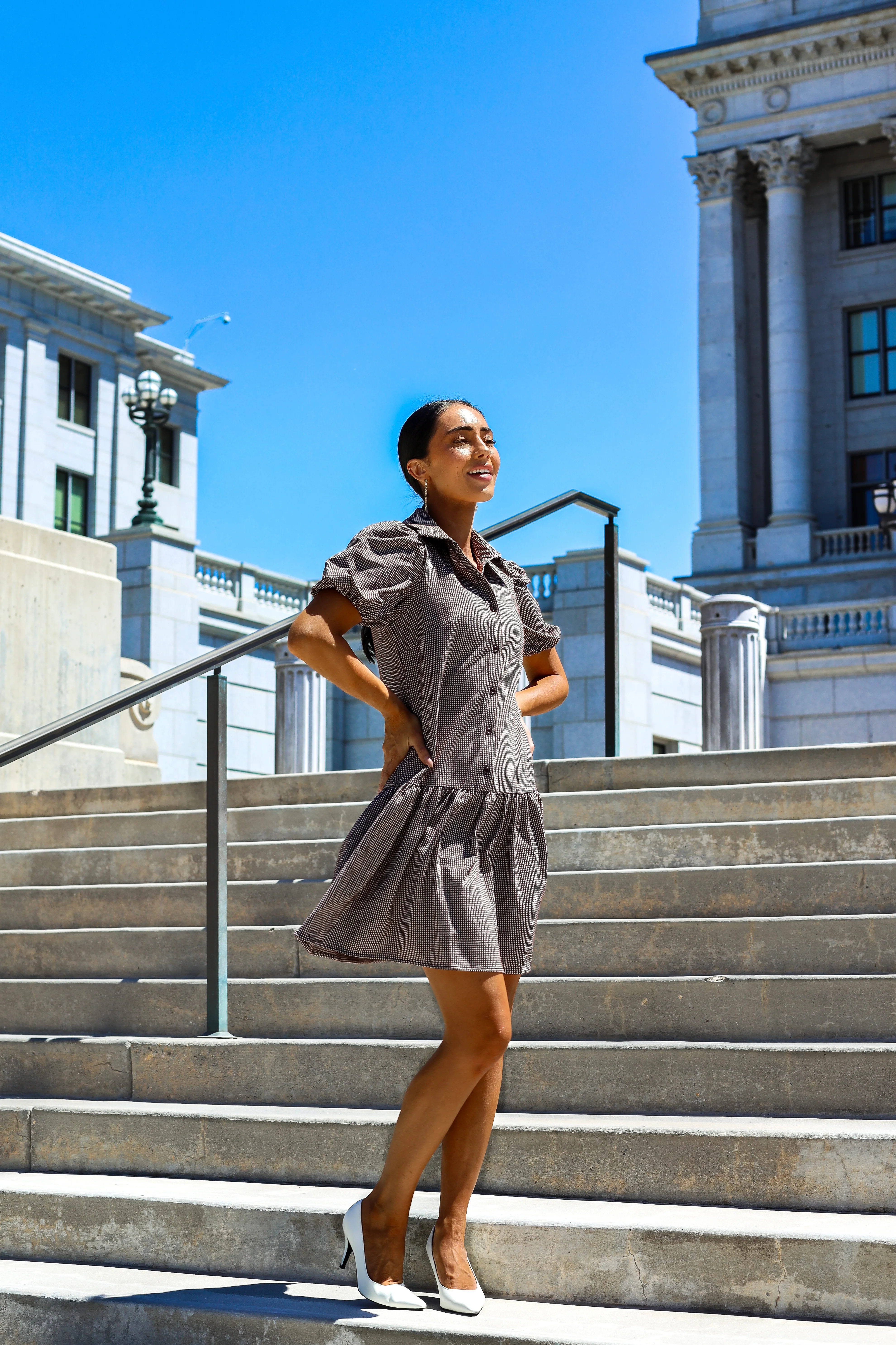 The Esme Chocolate Check Dresses - XNAUWBI