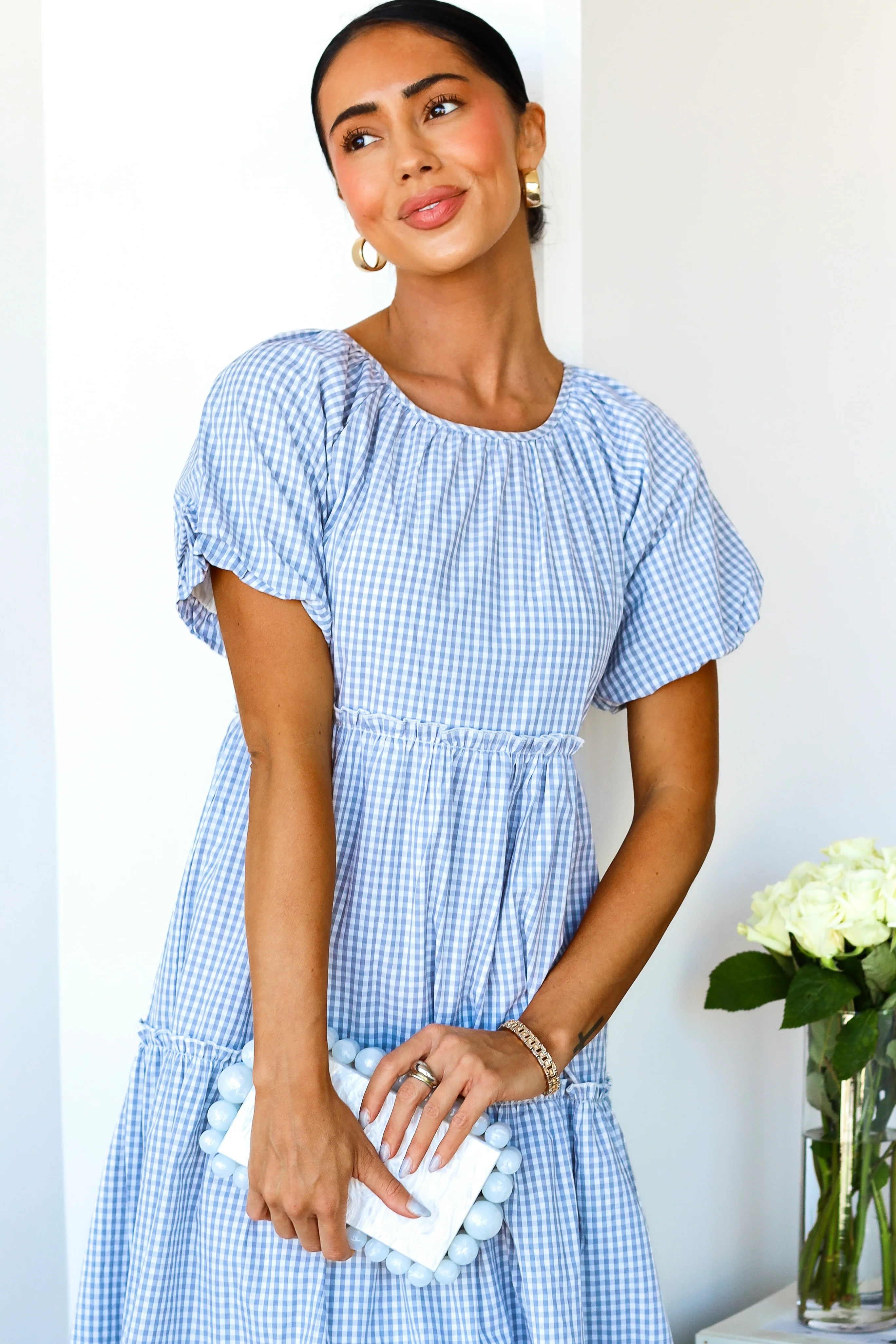 The Serena Gray Check Dresses - XNAUWBI
