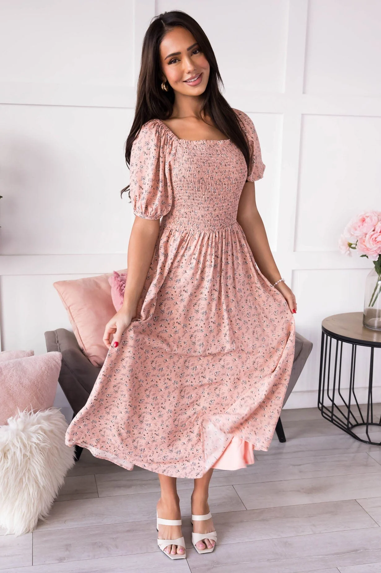 The Kieran Blush Floral Dresses - XNAUWBI