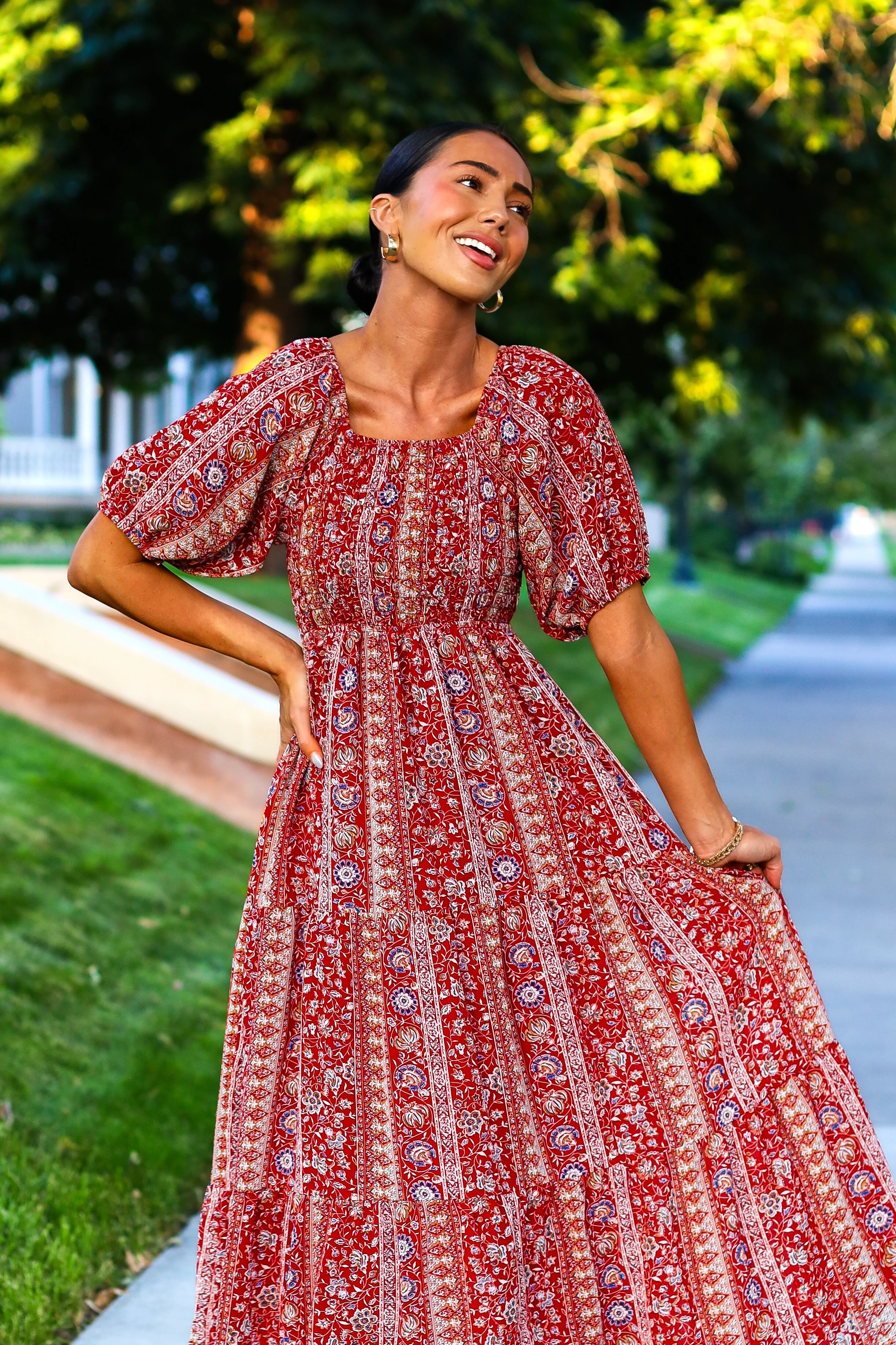 The Indy Red Aztec Dresses - XNAUWBI