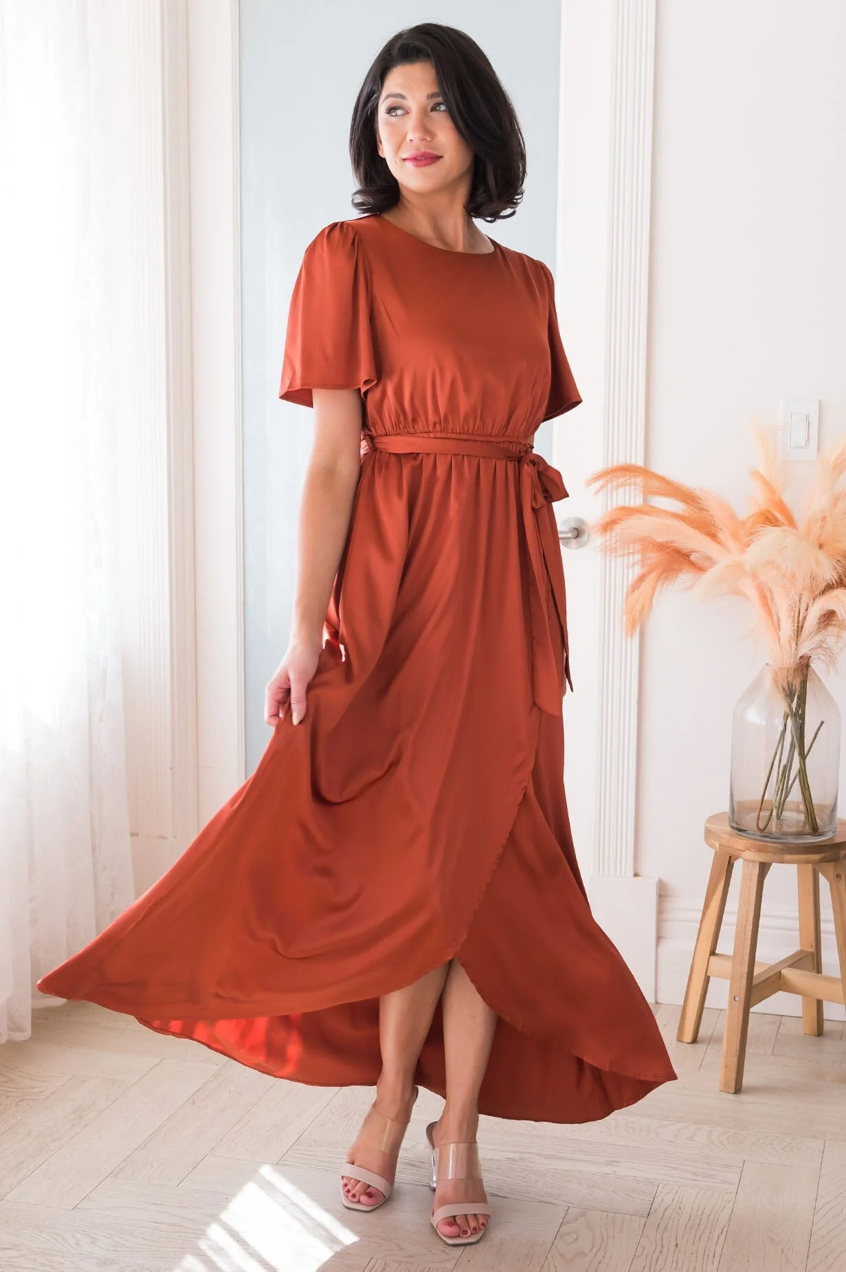 The Pristine Rust Lustre Shiny Satin Dresses - XNAUWBI