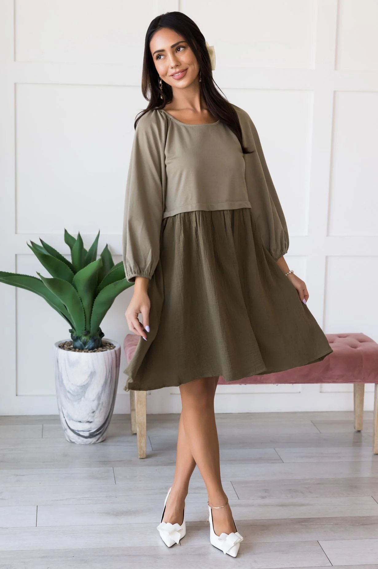 The Dawn Dusty Olive Dresses - XNAUWBI