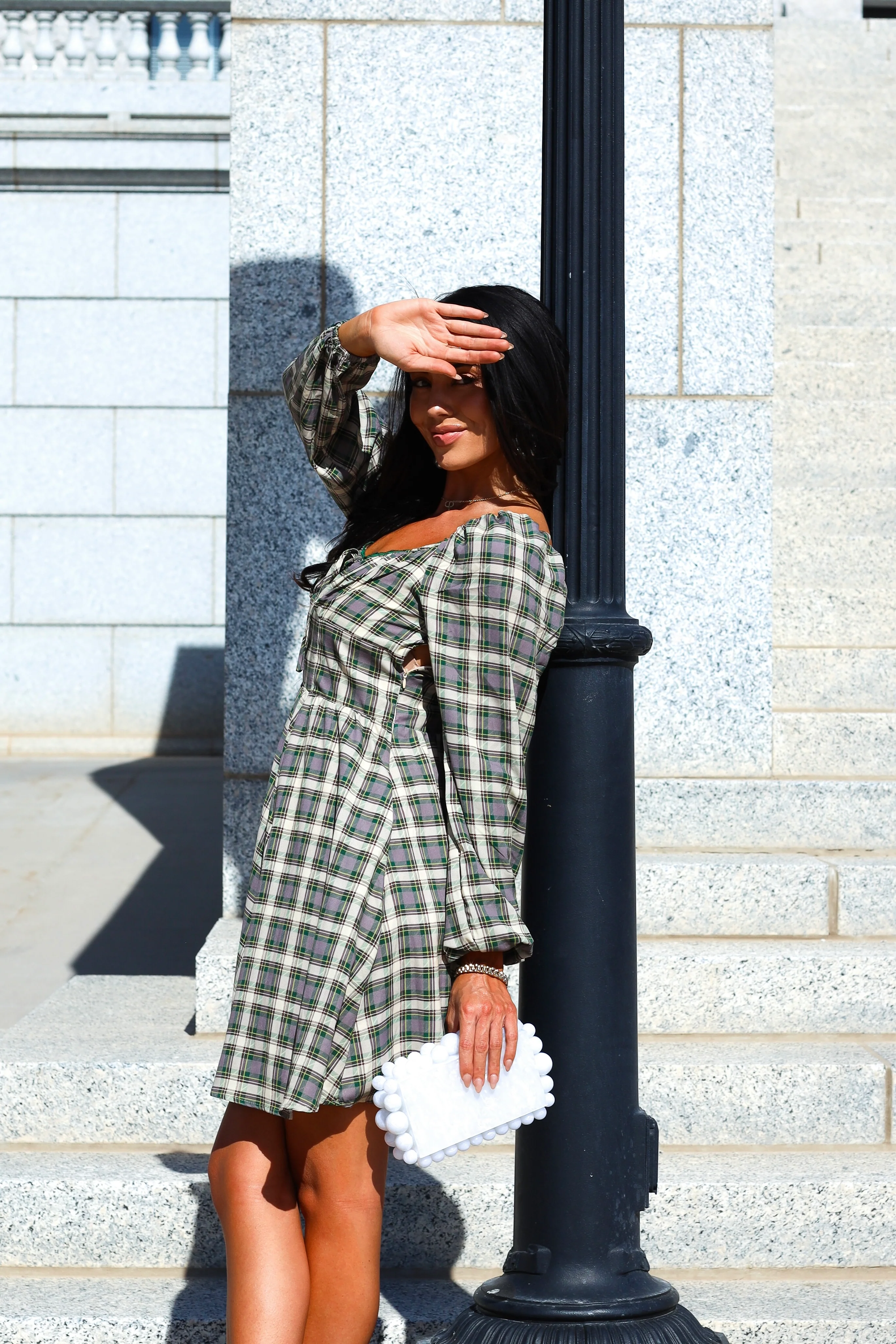 The Lionne Evergreen/Grey/Beige Plaid Dresses - XNAUWBI