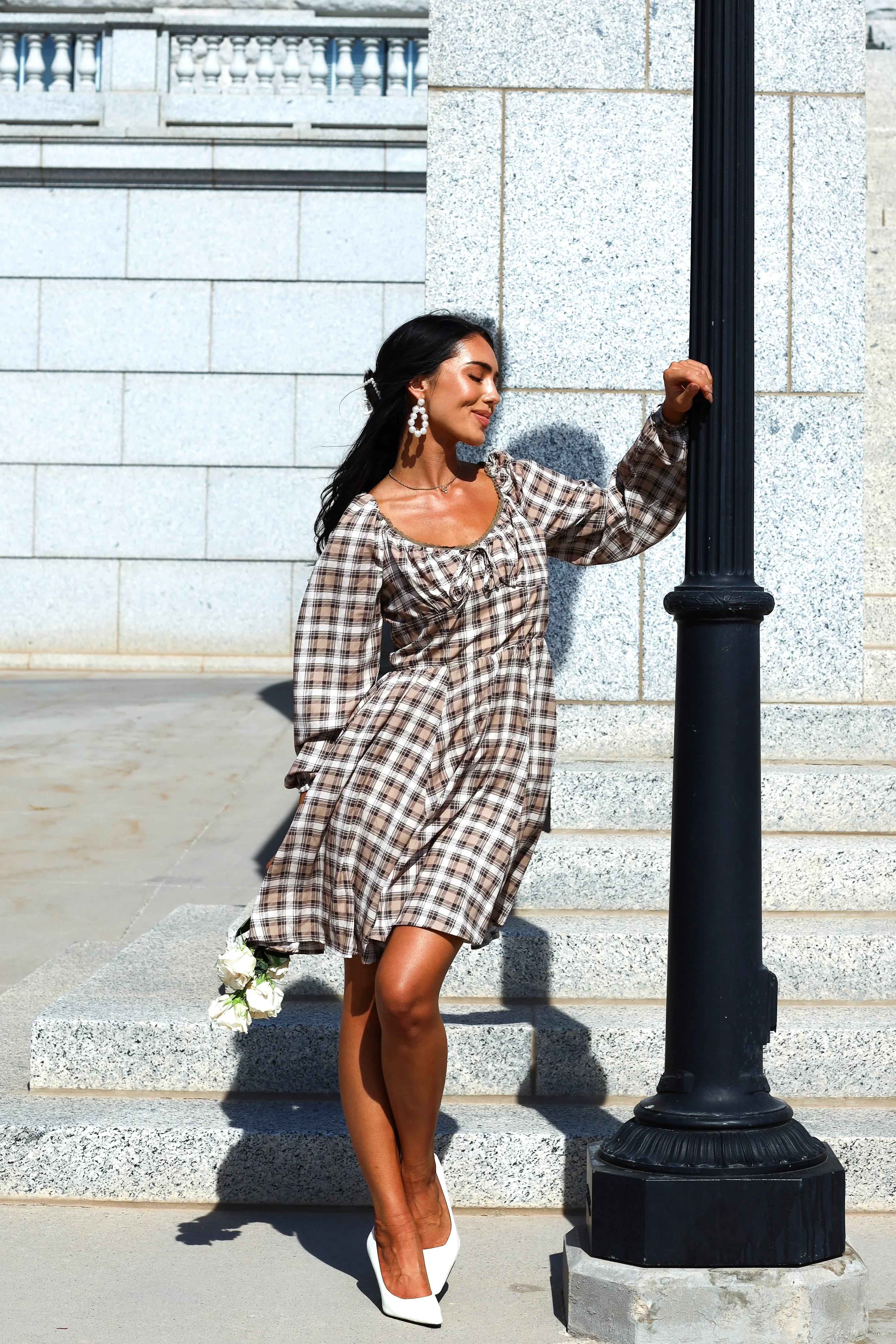 The Lionne Brown/Taupe/Beige Plaid Dresses - XNAUWBI