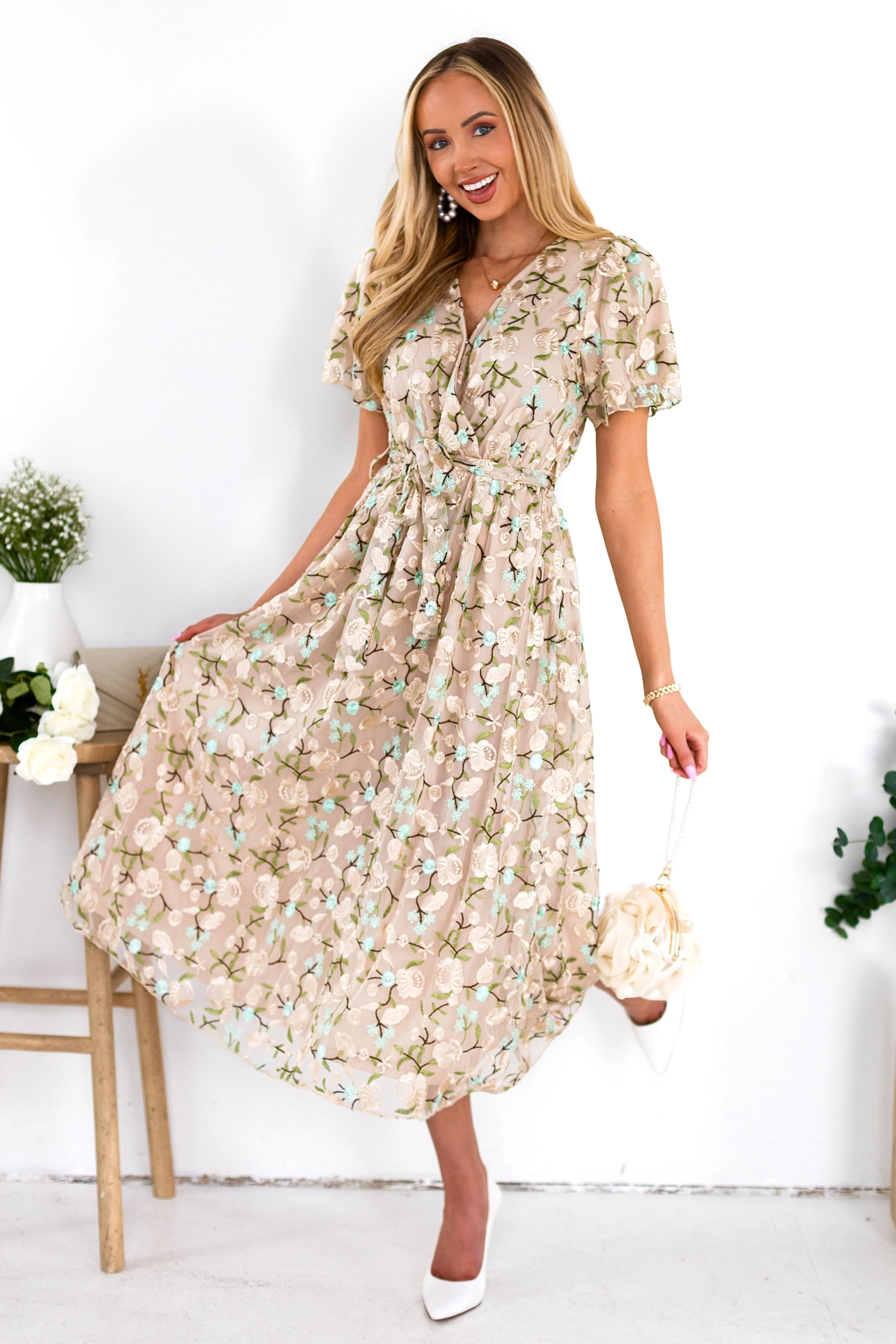 The Qwincey Light Taupe/Mint Dresses - XNAUWBI