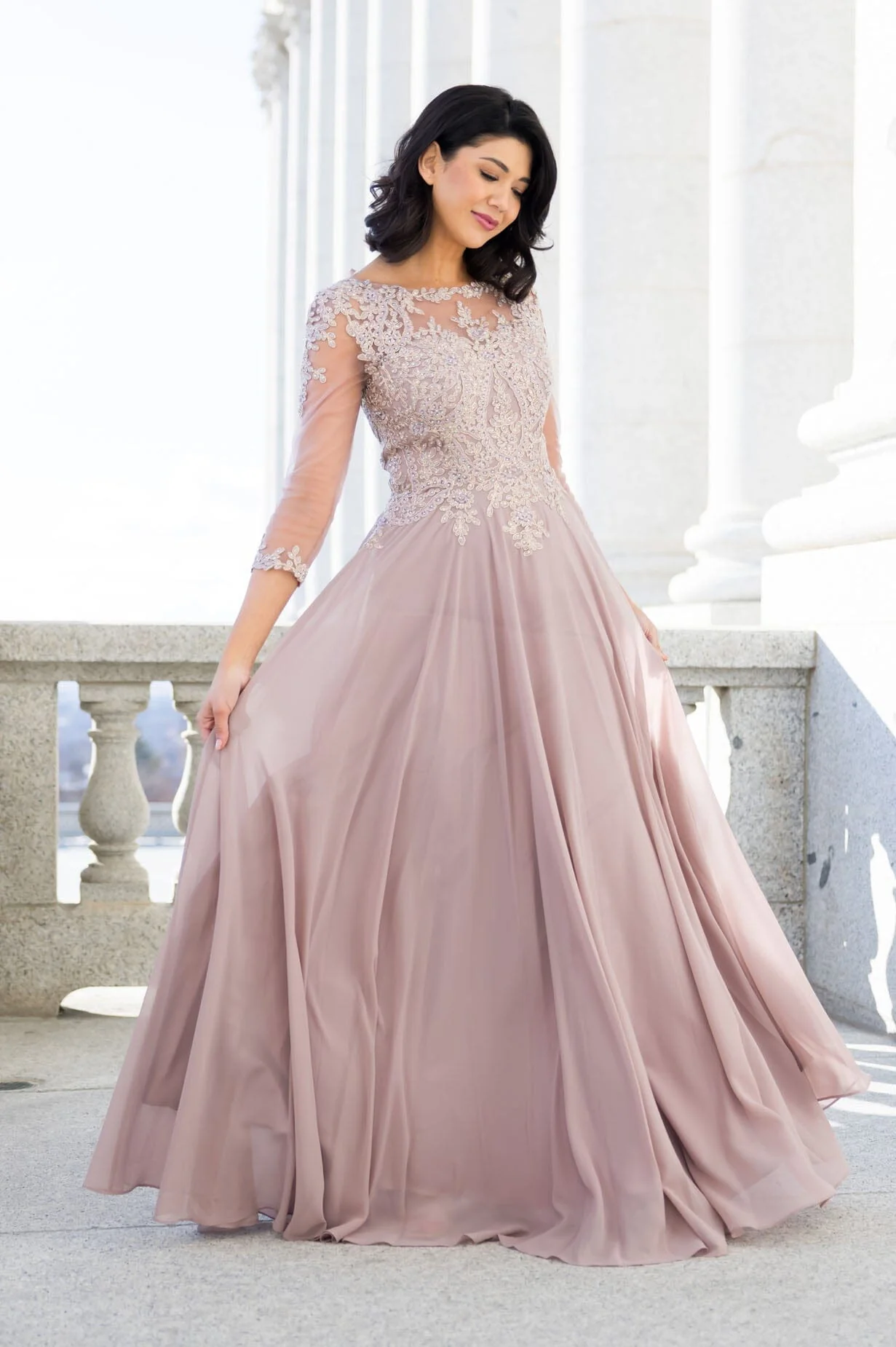 The Aurora Dusty Crepe Mauve Dresses - XNAUWBI