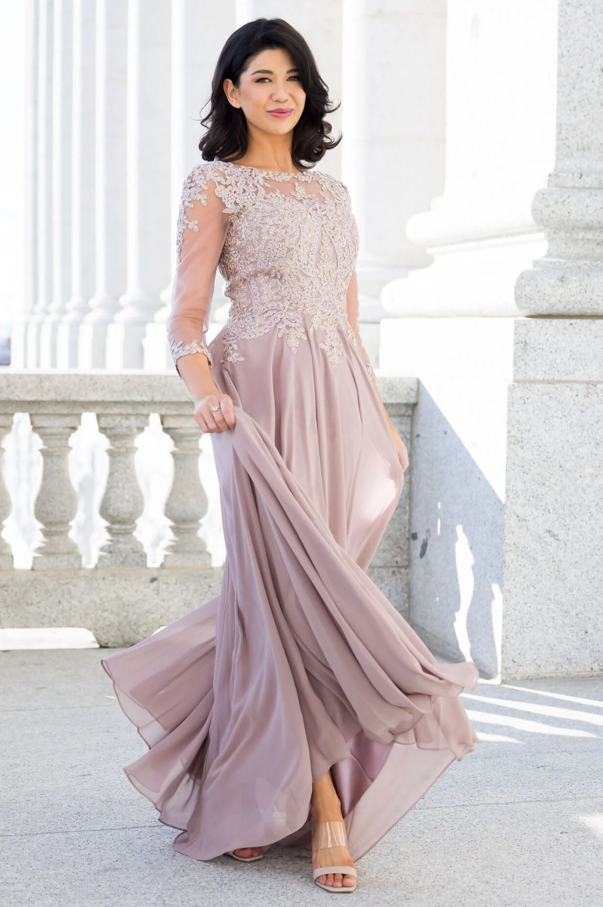 The Aurora Dusty Crepe Mauve Dresses - XNAUWBI