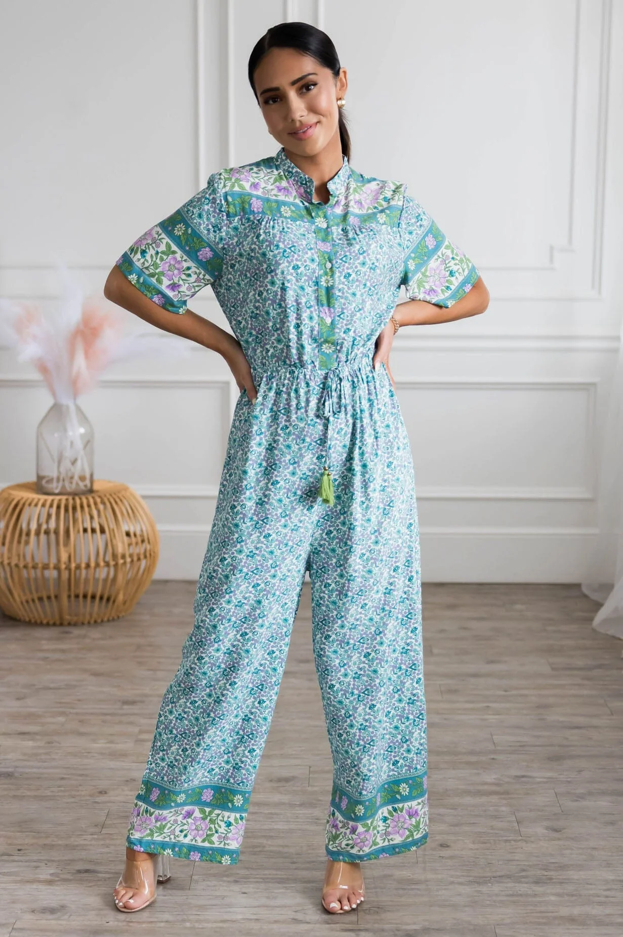 The Aurie White/Lavender/Mint Floral Jumpsuit - XNAUWBI