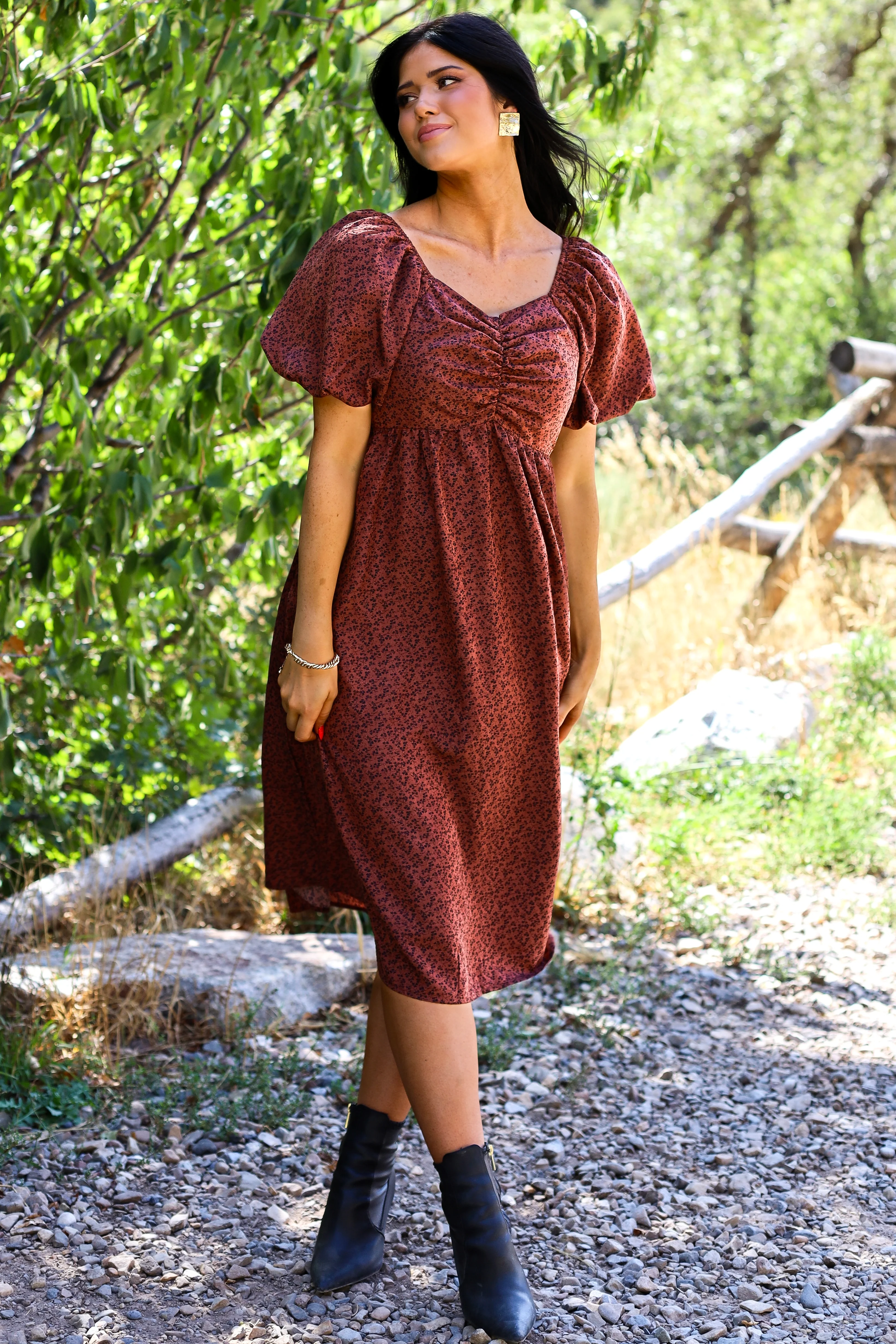 The Charette Chestnut Mini Floral Dresses - XNAUWBI