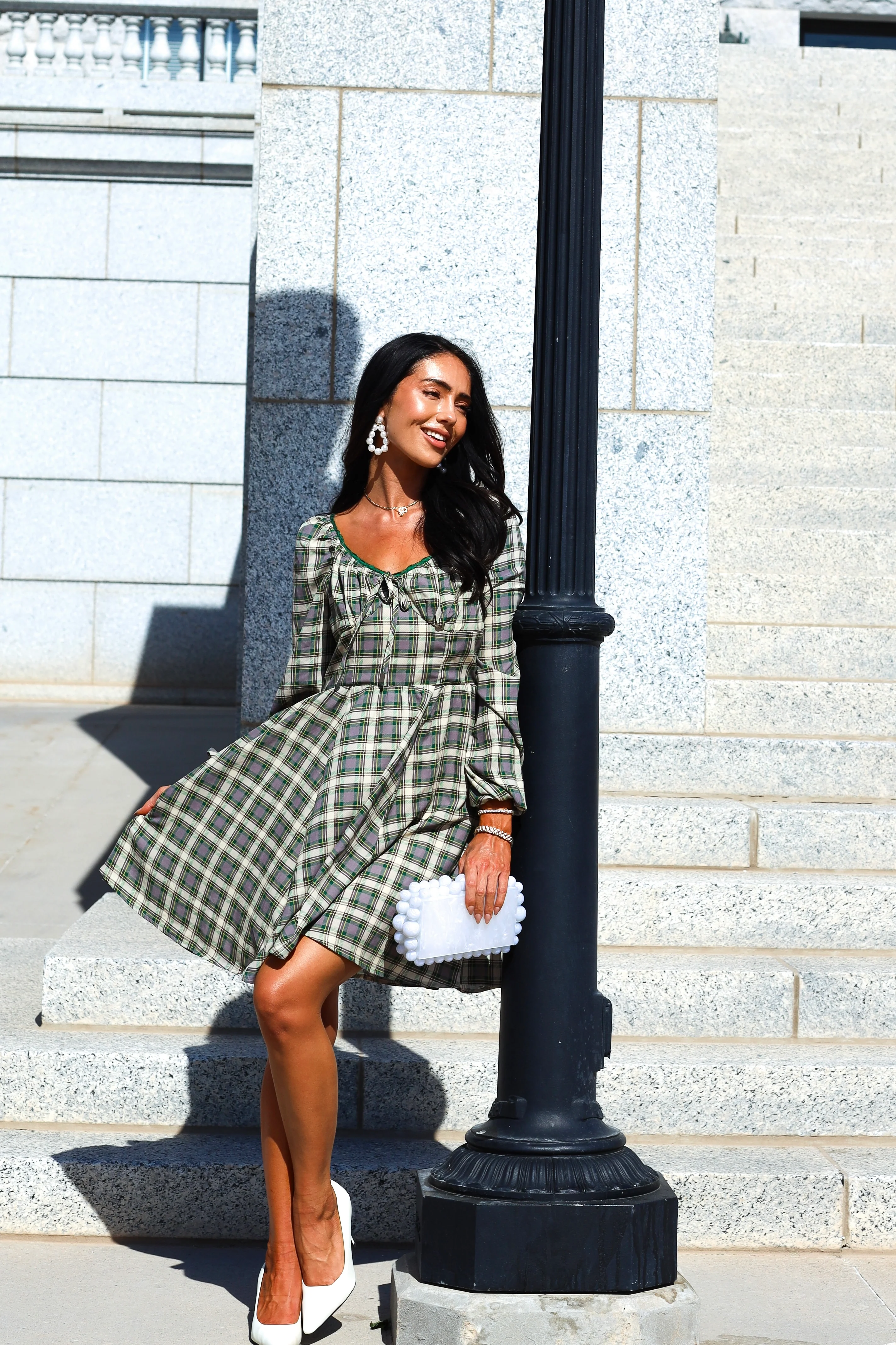 The Lionne Evergreen/Grey/Beige Plaid Dresses - XNAUWBI