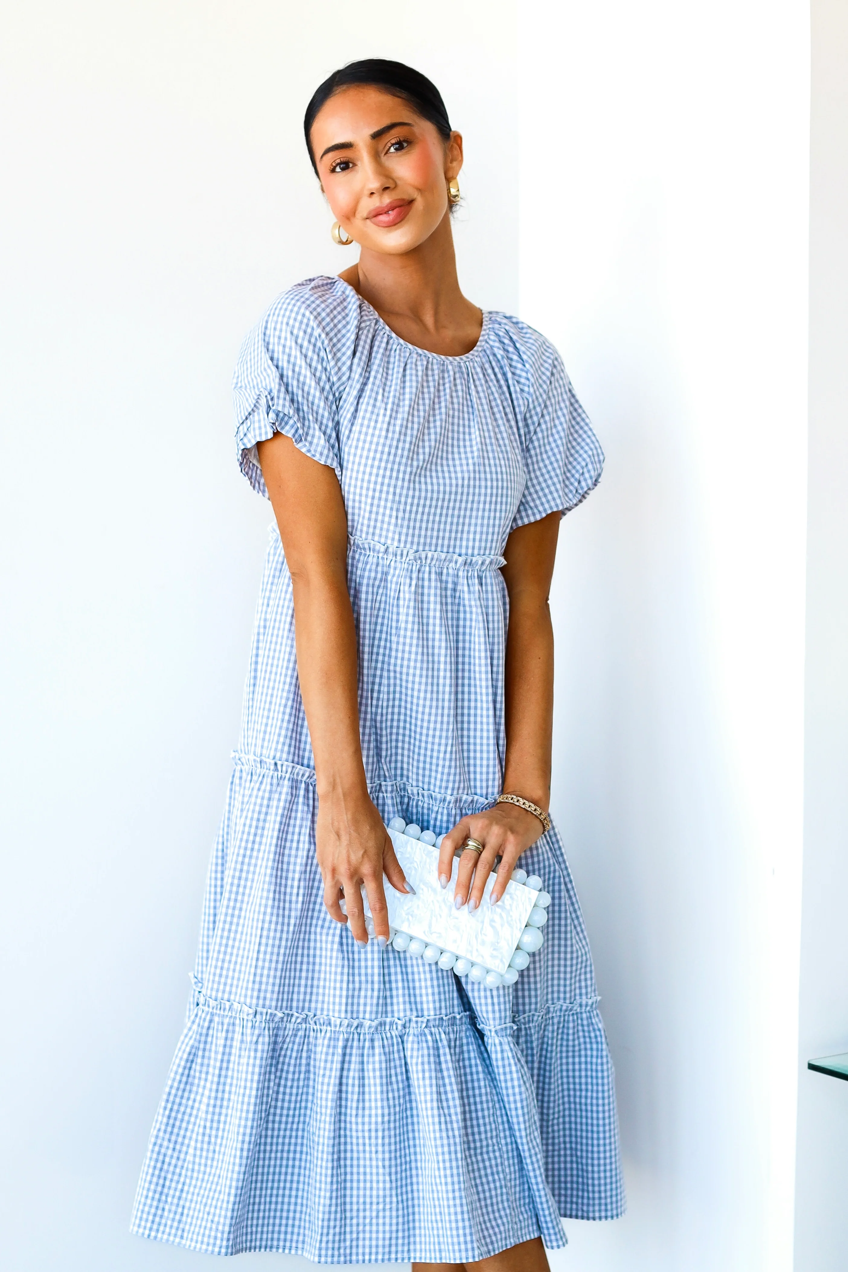 The Serena Gray Check Dresses - XNAUWBI