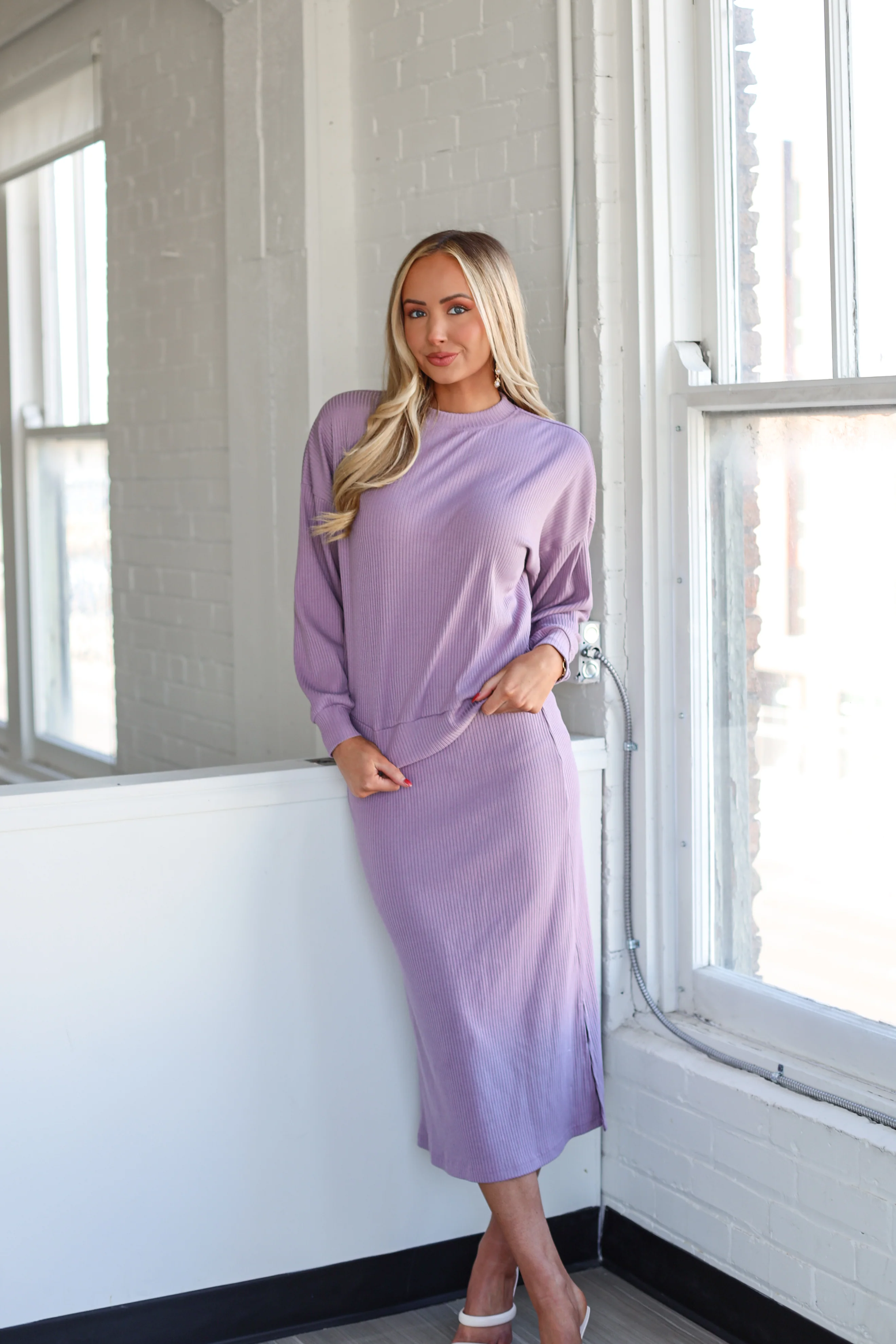 Classy And Cozy Modest Sweater Skirt Lilac Dresses - XNAUWBI