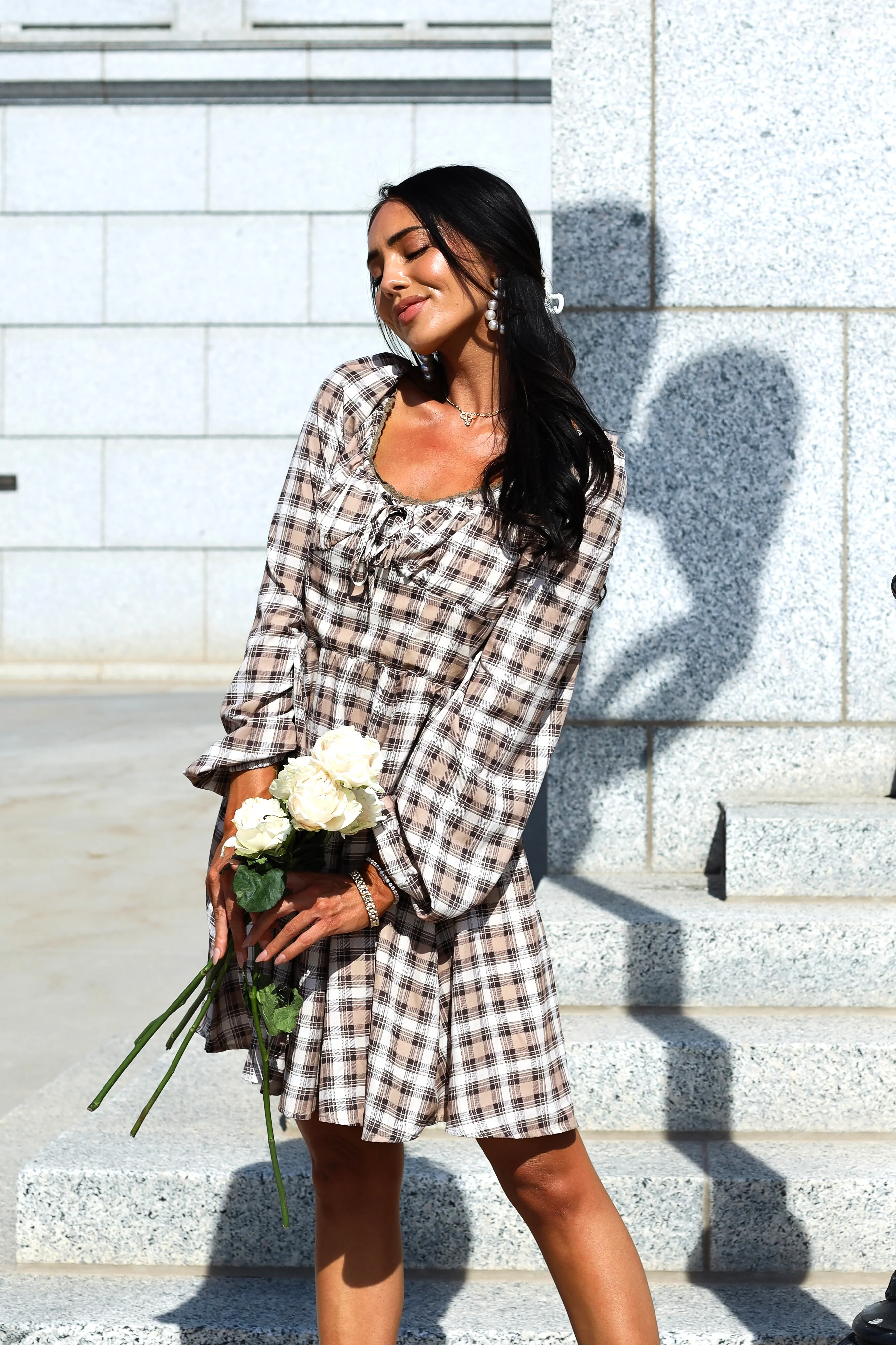 The Lionne Brown/Taupe/Beige Plaid Dresses - XNAUWBI
