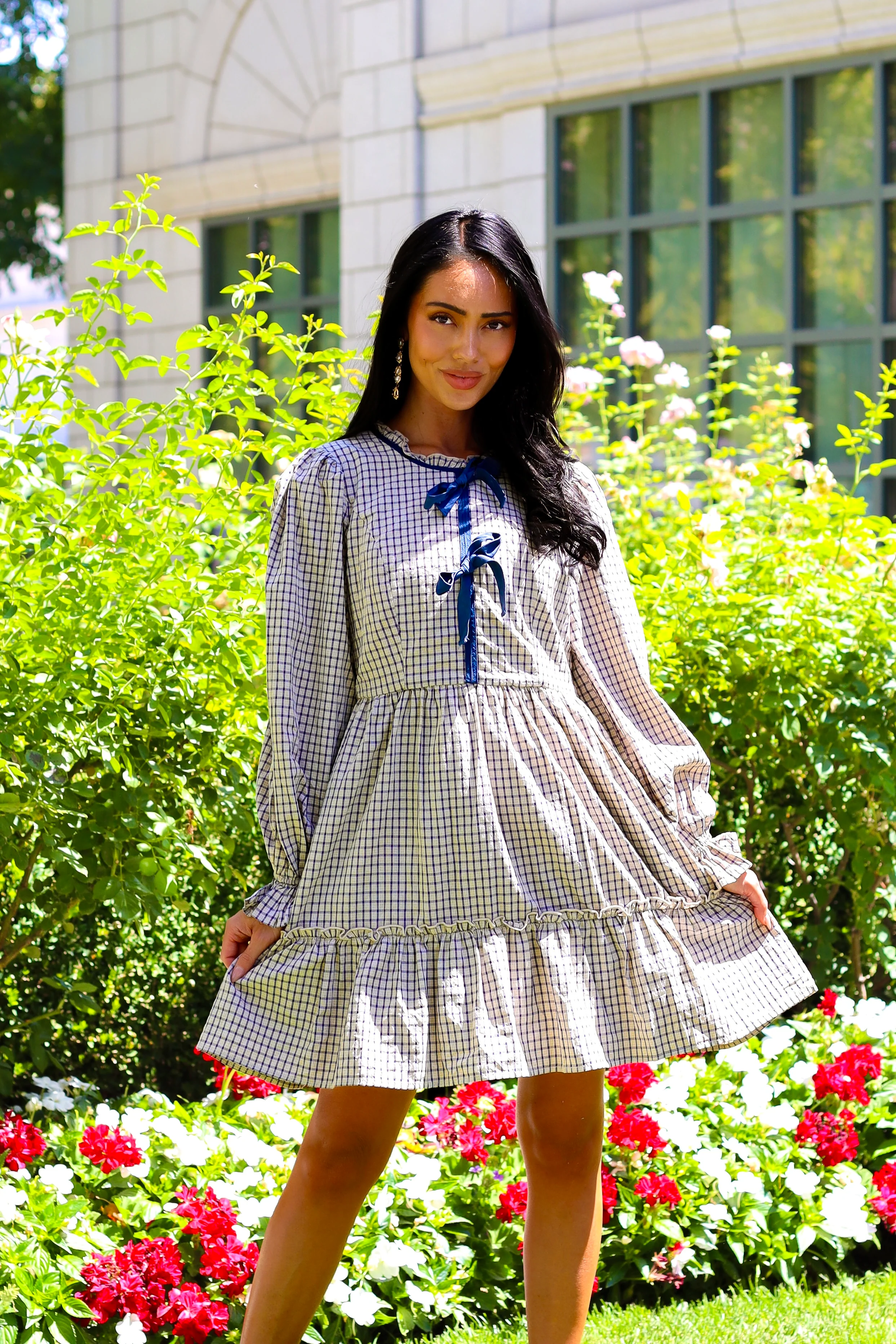 The Kemper Beige/Navy Plaid Dresses - XNAUWBI