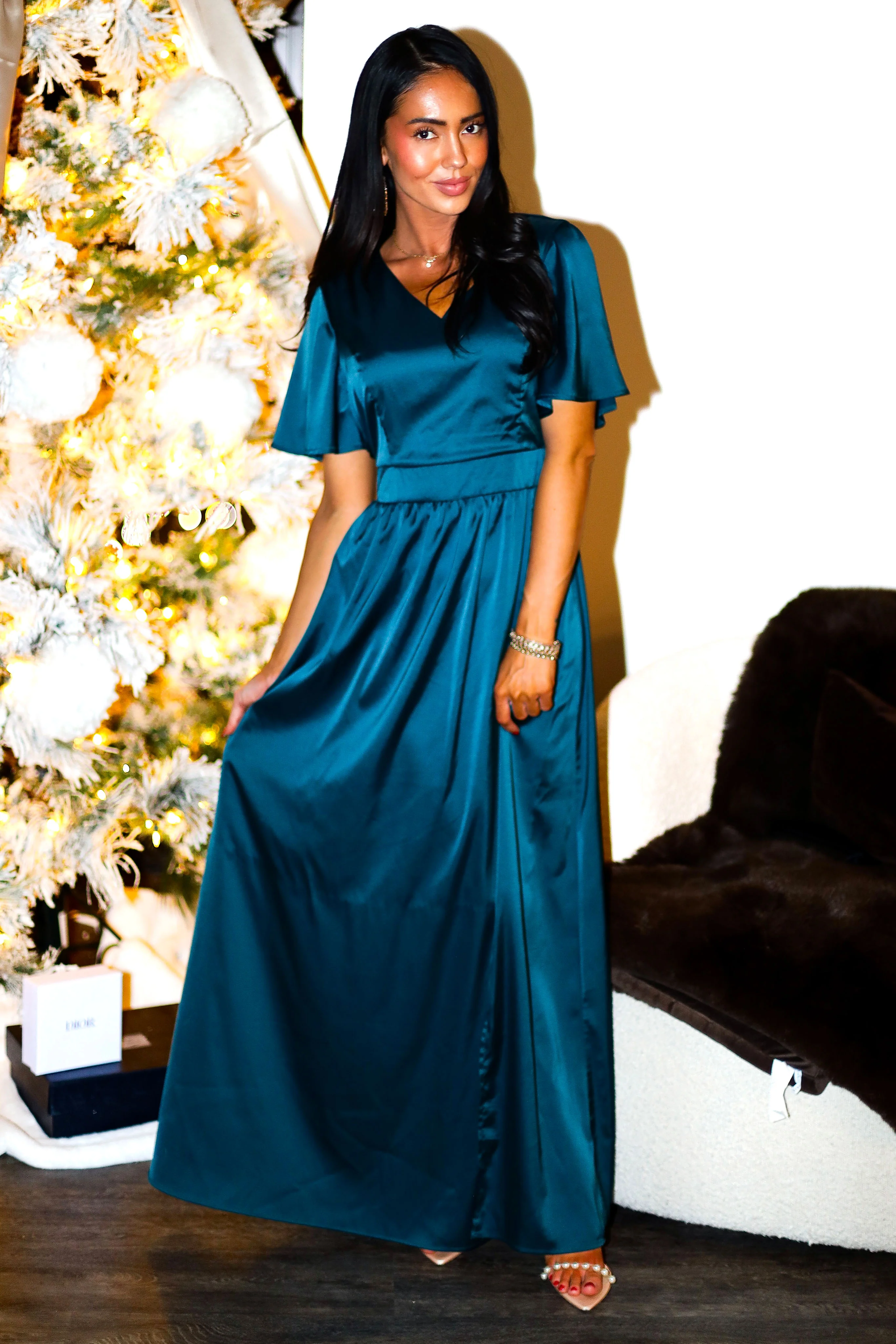 The Mabelyn Dark Teal Matte Satin Dresses - XNAUWBI