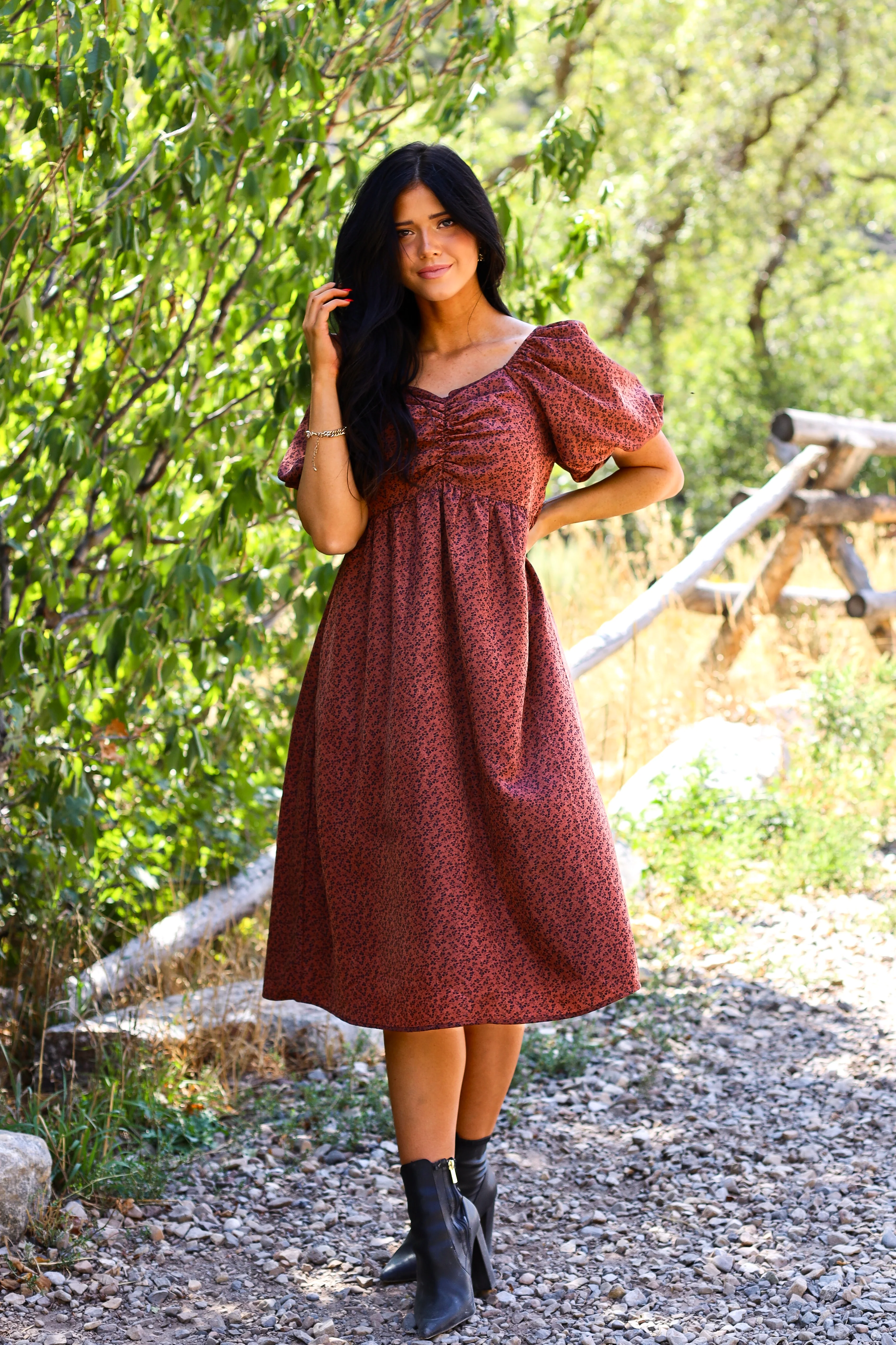 The Charette Chestnut Mini Floral Dresses - XNAUWBI