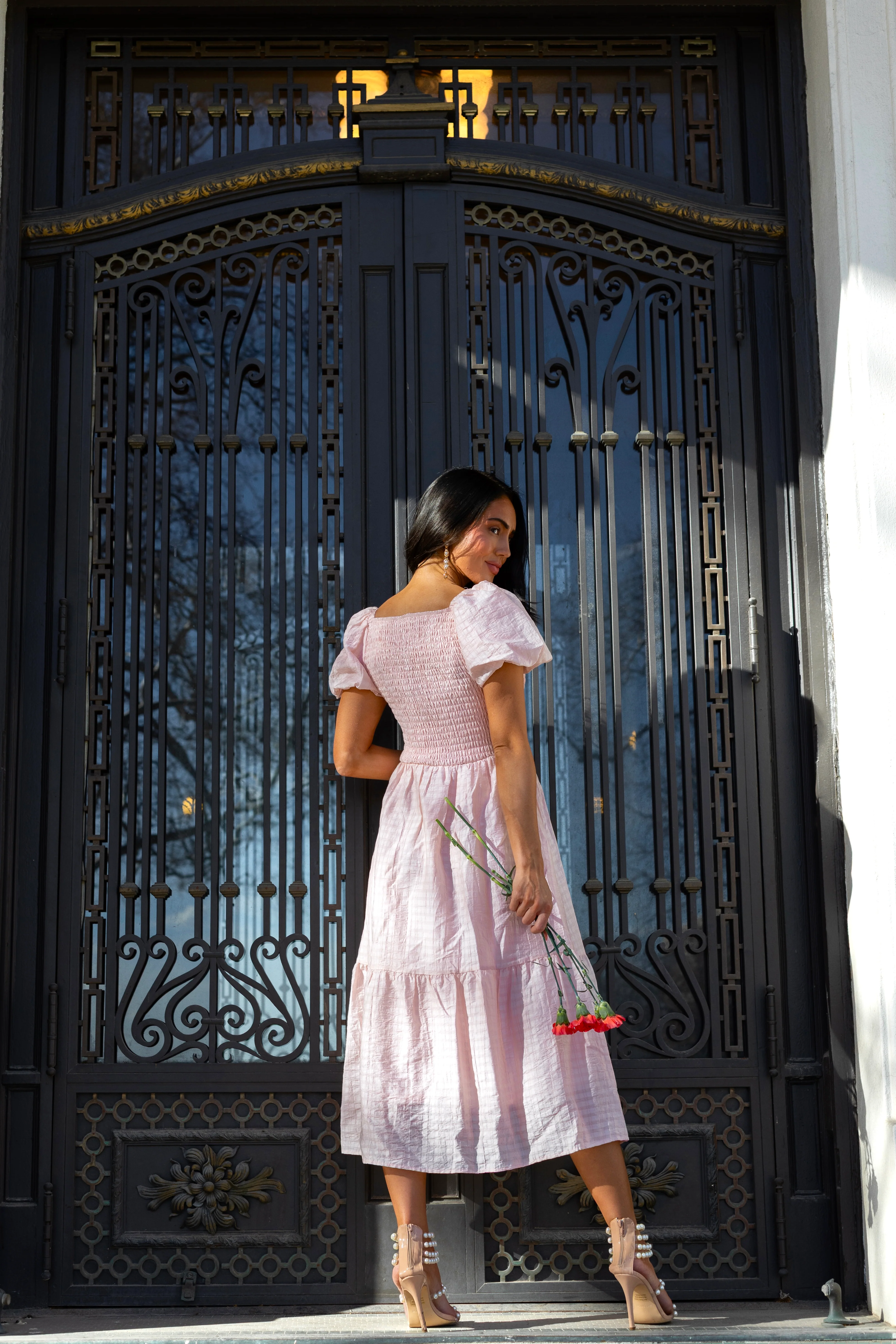 The Yareli Elegant Blush Stripe Dresses - XNAUWBI