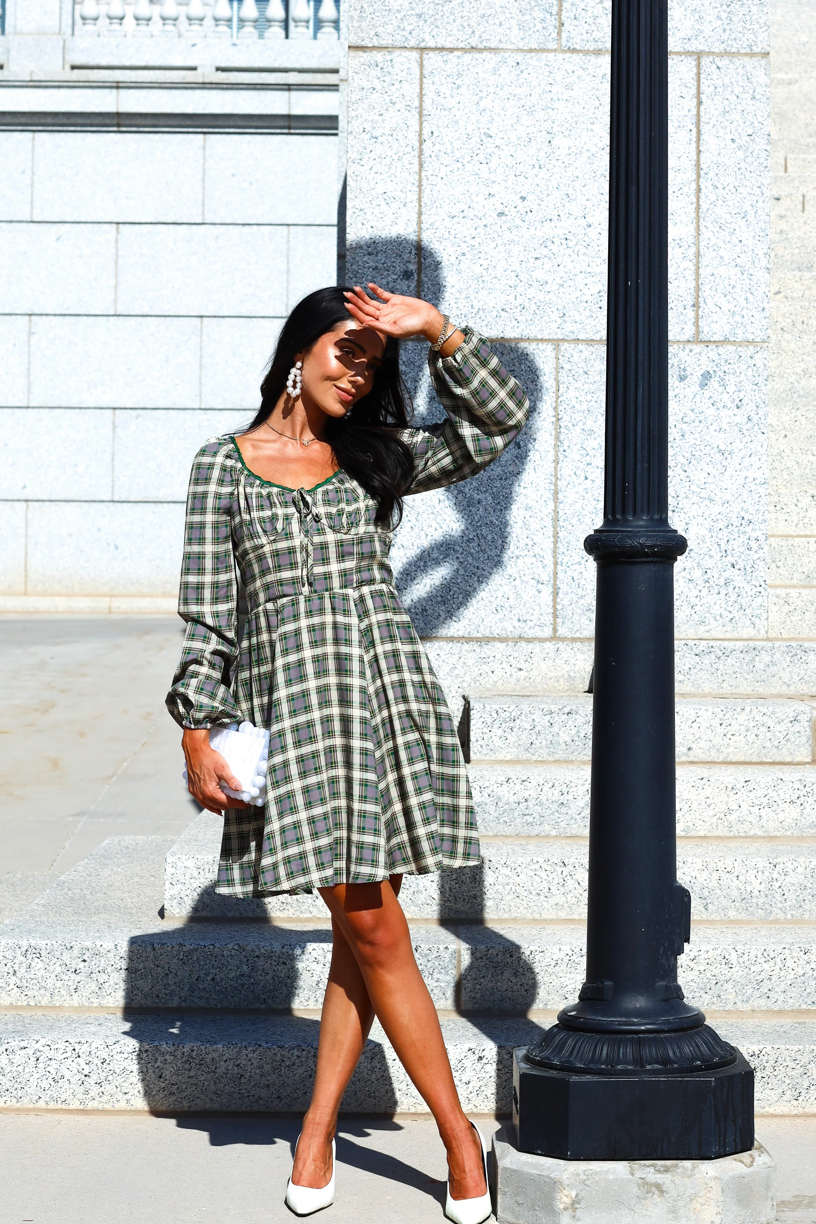 The Lionne Evergreen/Grey/Beige Plaid Dresses - XNAUWBI