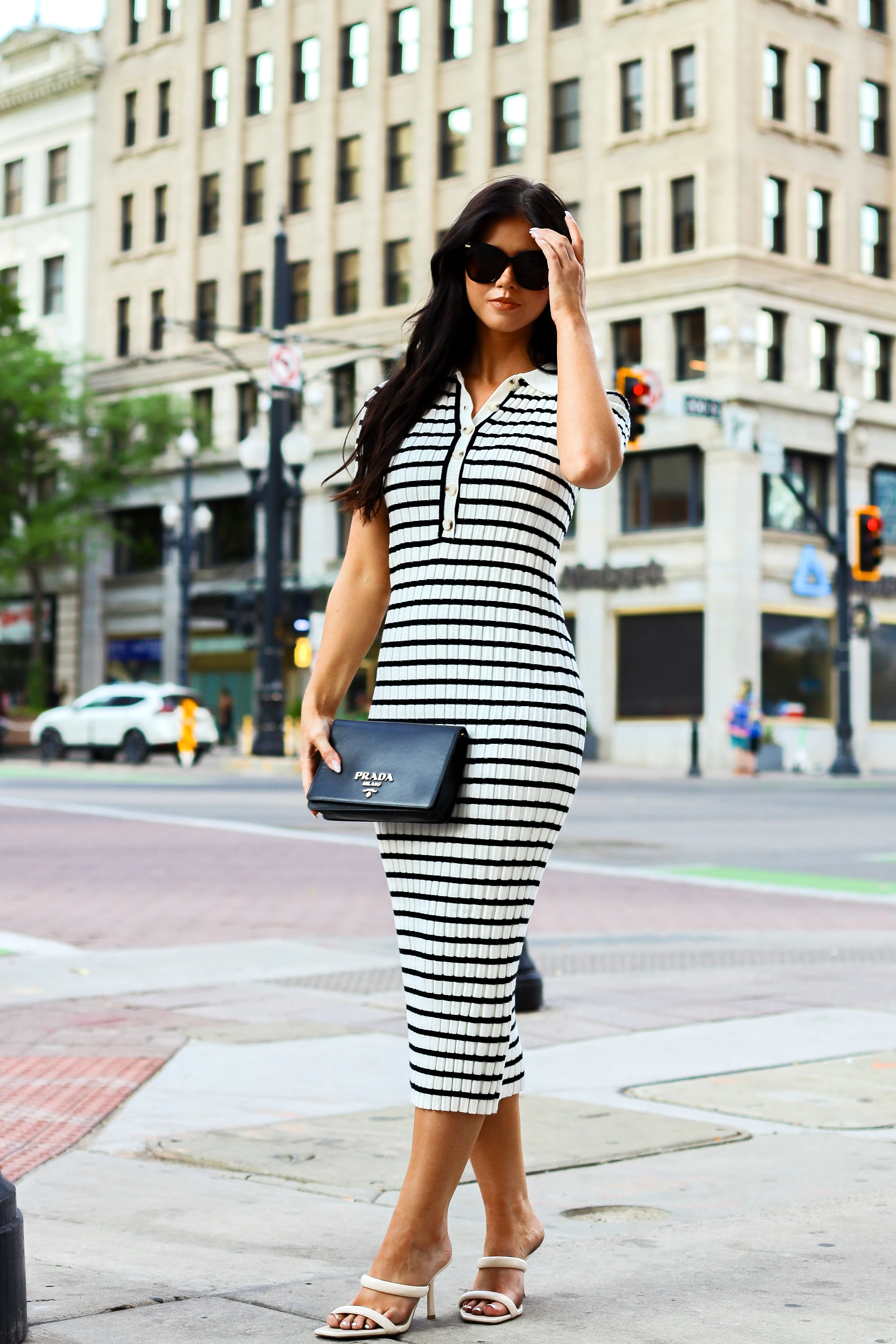 The Theodora Black Striped Dresses - XNAUWBI