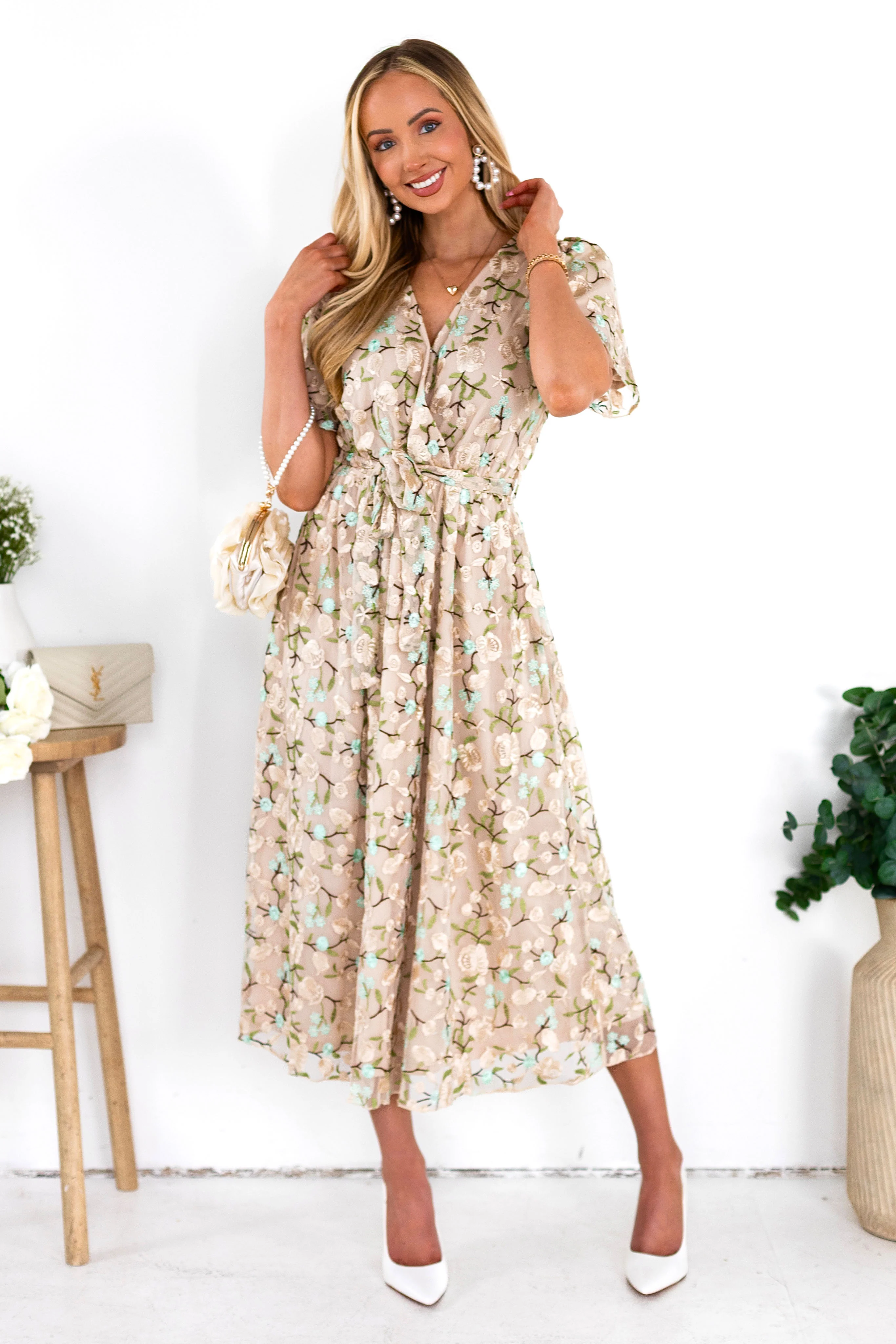 The Qwincey Light Taupe/Mint Dresses - XNAUWBI