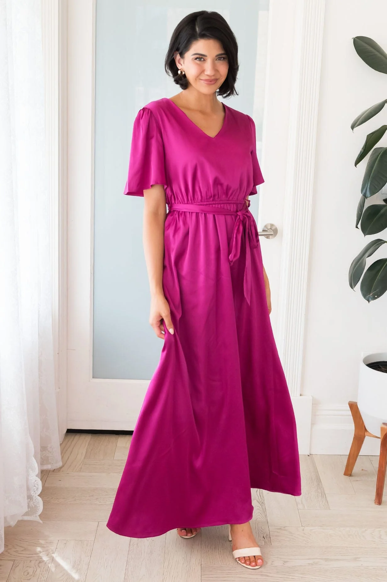 The Mathilda Magenta Lustre Shiny Satin Dresses - XNAUWBI