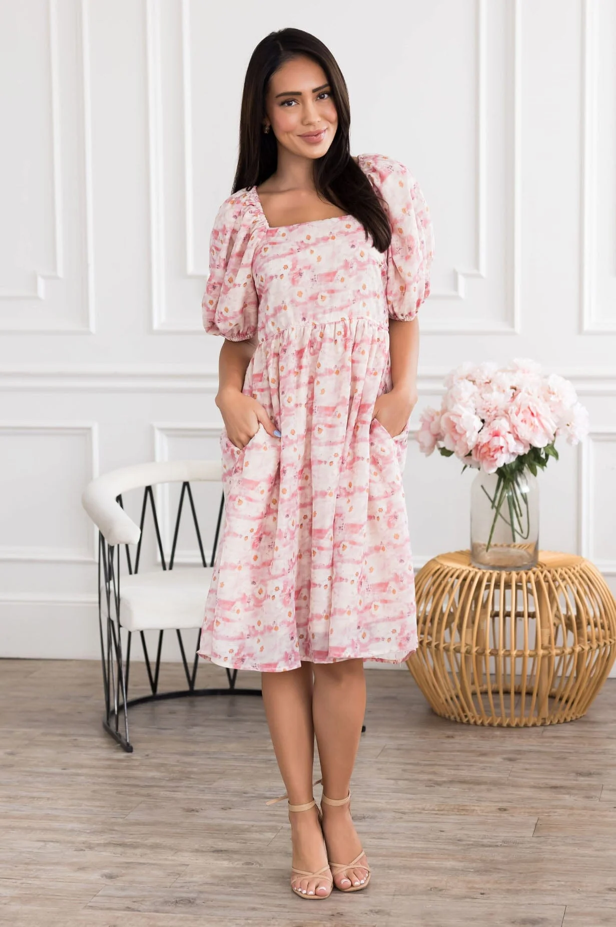 The Jaceline Ivory/Pink Watercolor Dresses - XNAUWBI