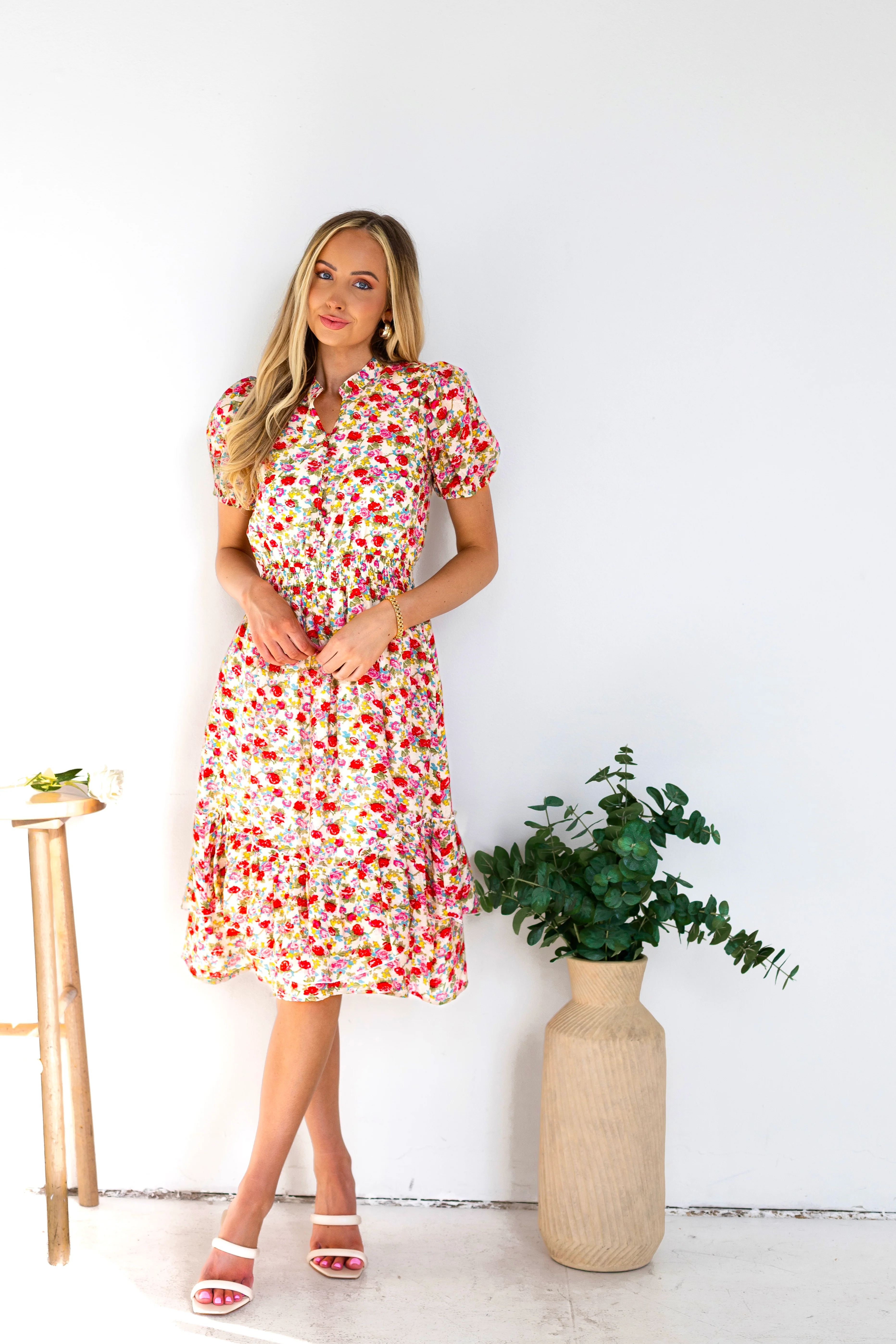 The Candi Cream/Pink Floral Dresses - XNAUWBI