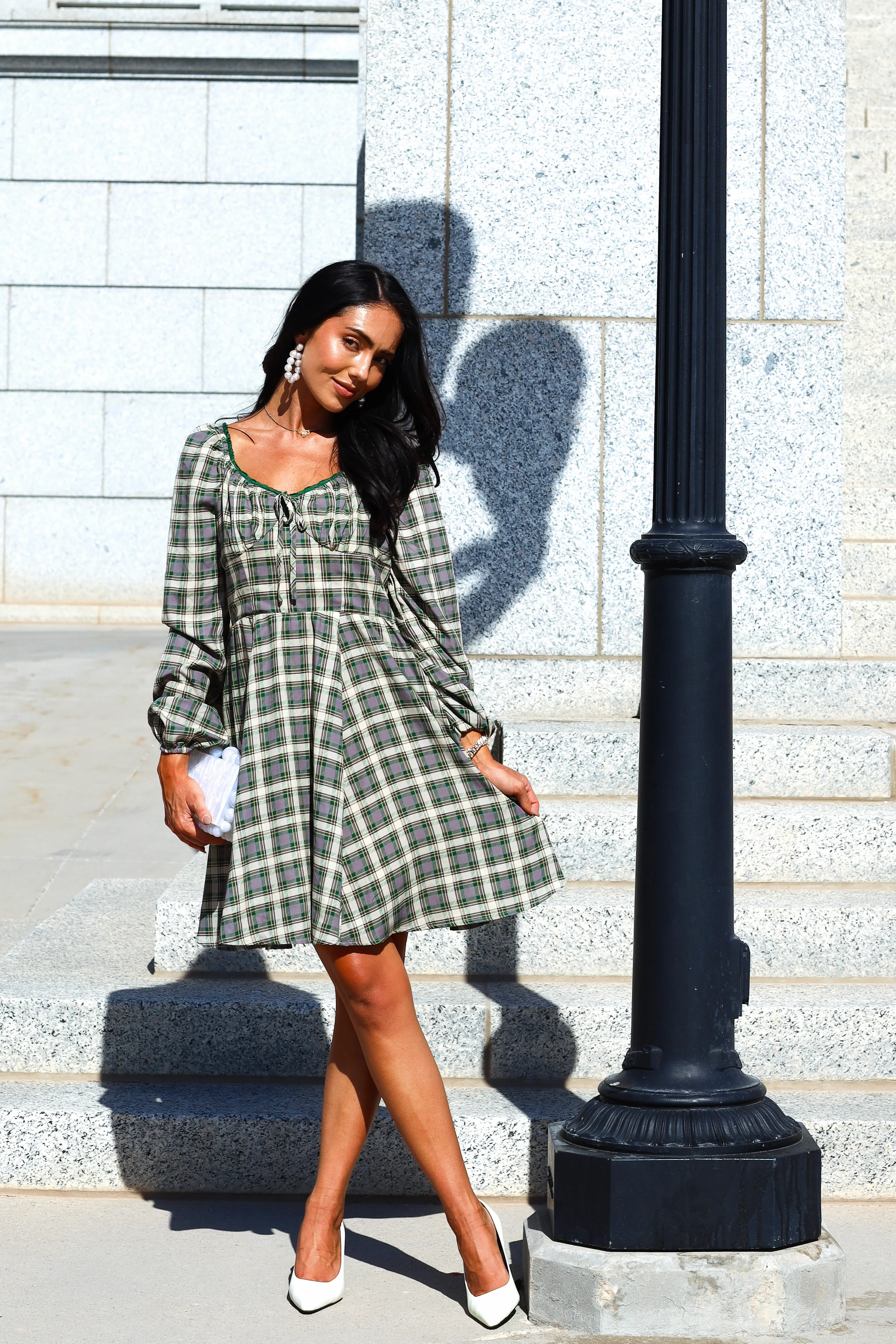 The Lionne Evergreen/Grey/Beige Plaid Dresses - XNAUWBI