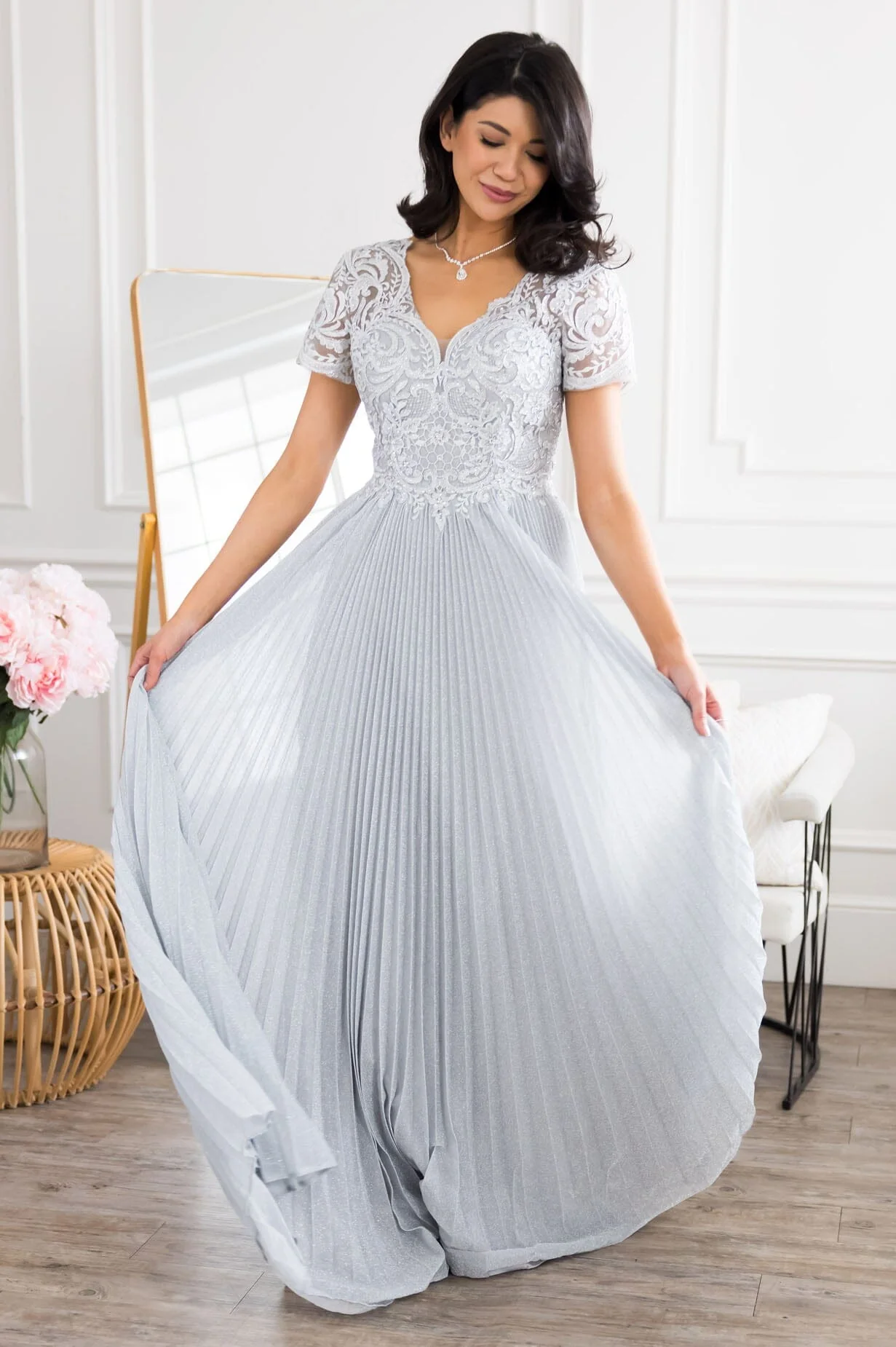 The Tiana Soft Silver Sparkle Dresses - XNAUWBI