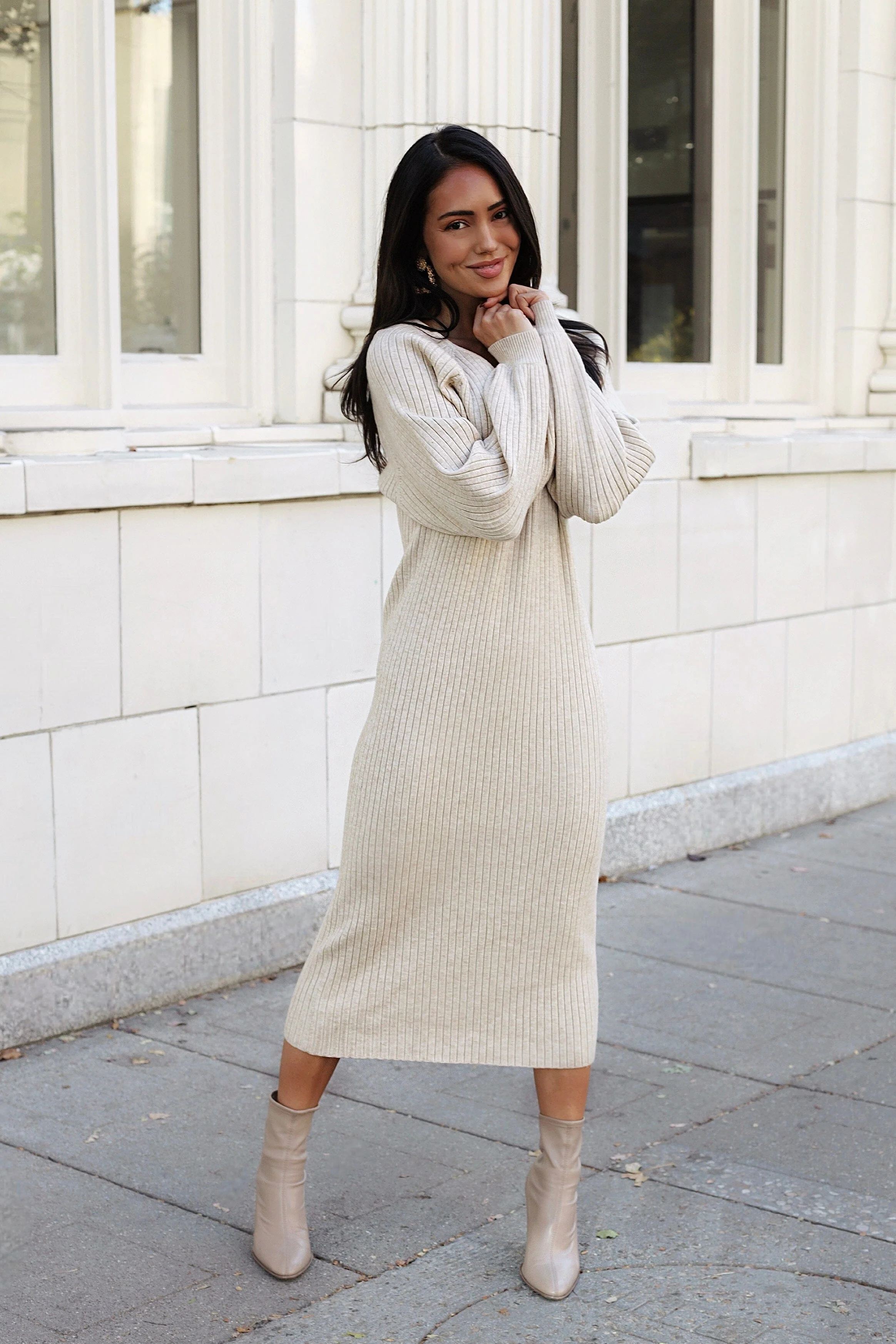 The Romee Oatmeal Dresses - XNAUWBI