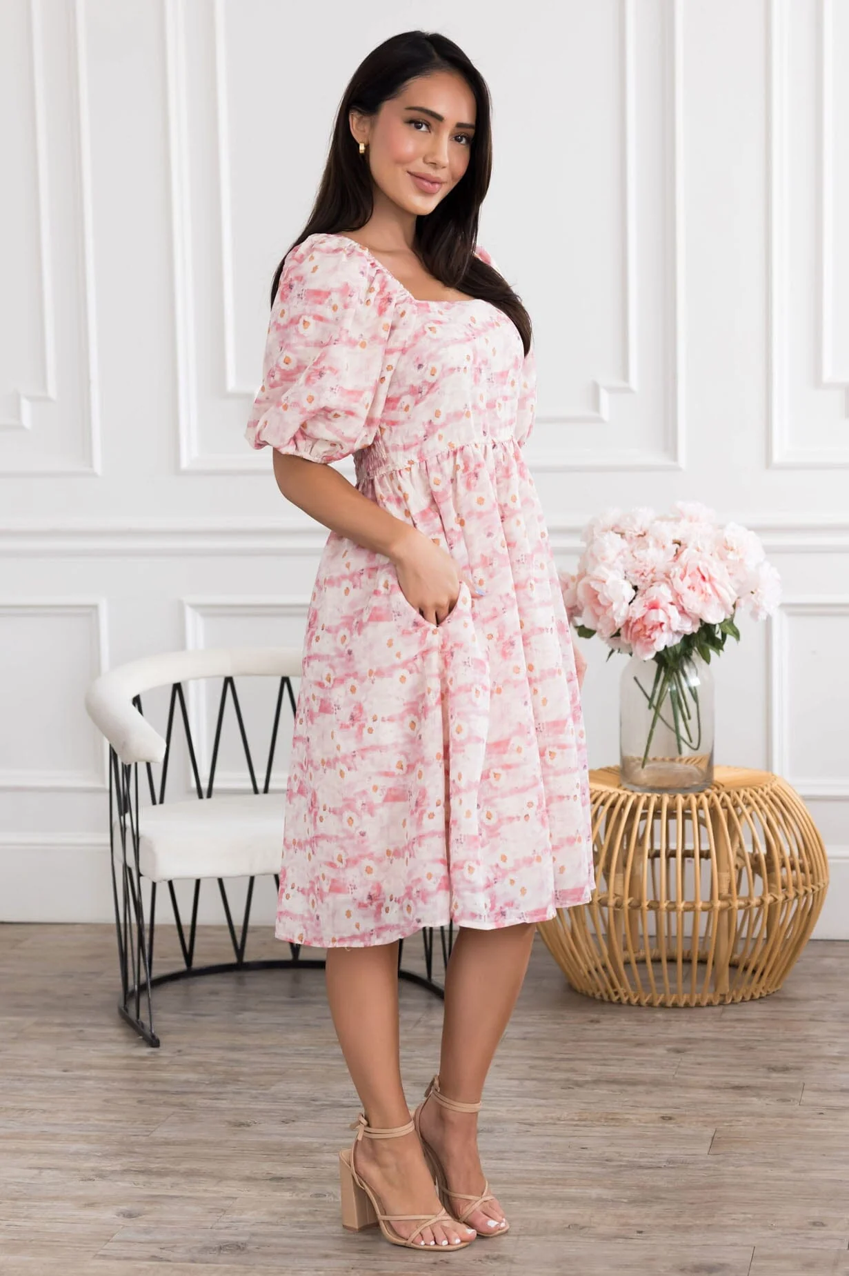 The Jaceline Ivory/Pink Watercolor Dresses - XNAUWBI