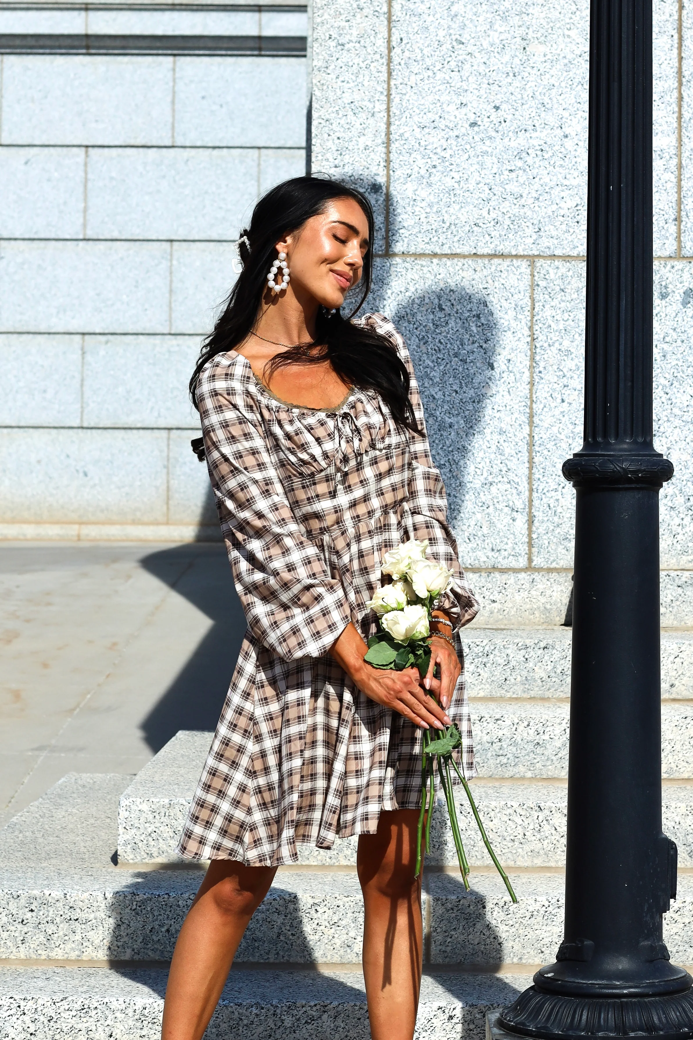 The Lionne Brown/Taupe/Beige Plaid Dresses - XNAUWBI