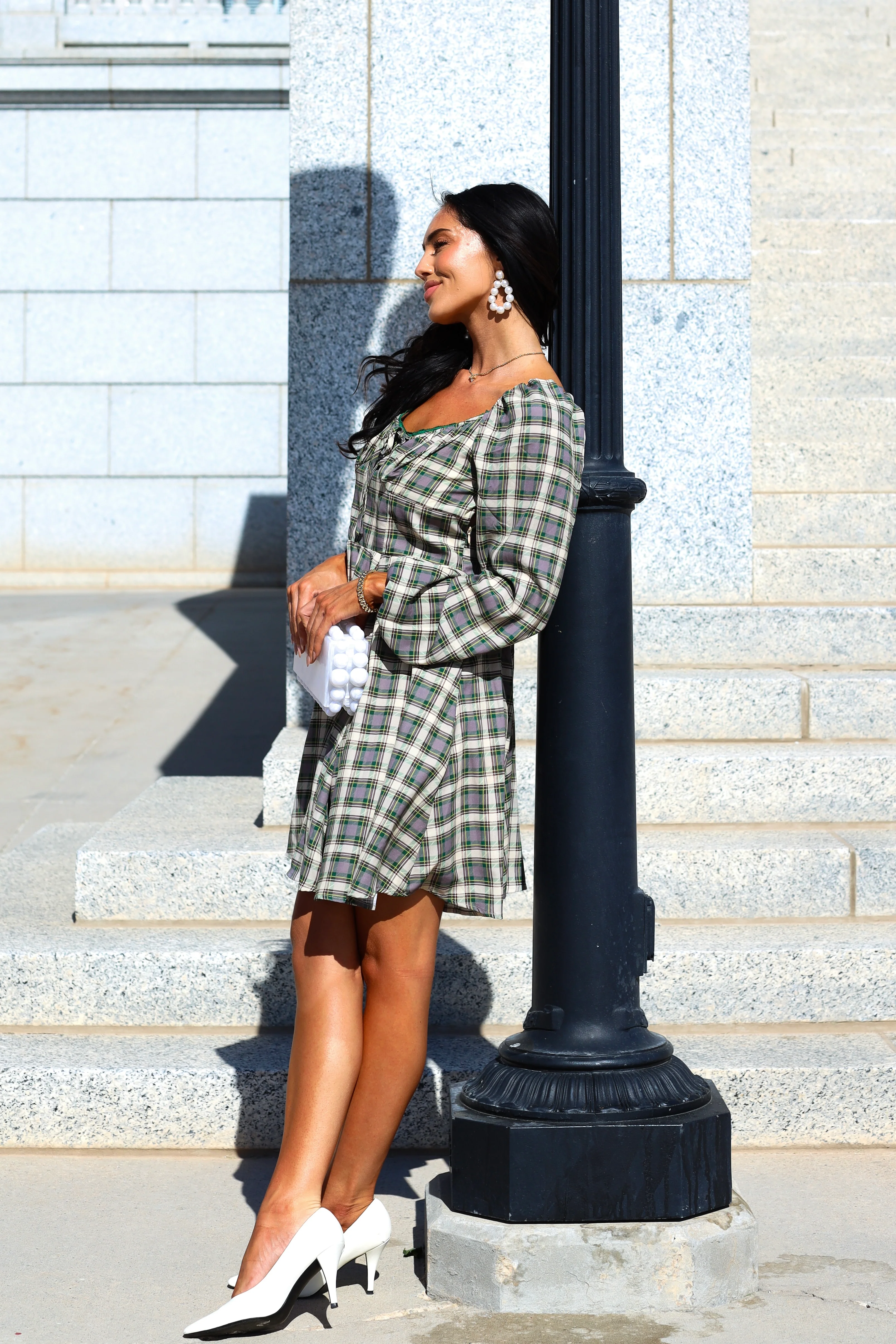 The Lionne Evergreen/Grey/Beige Plaid Dresses - XNAUWBI