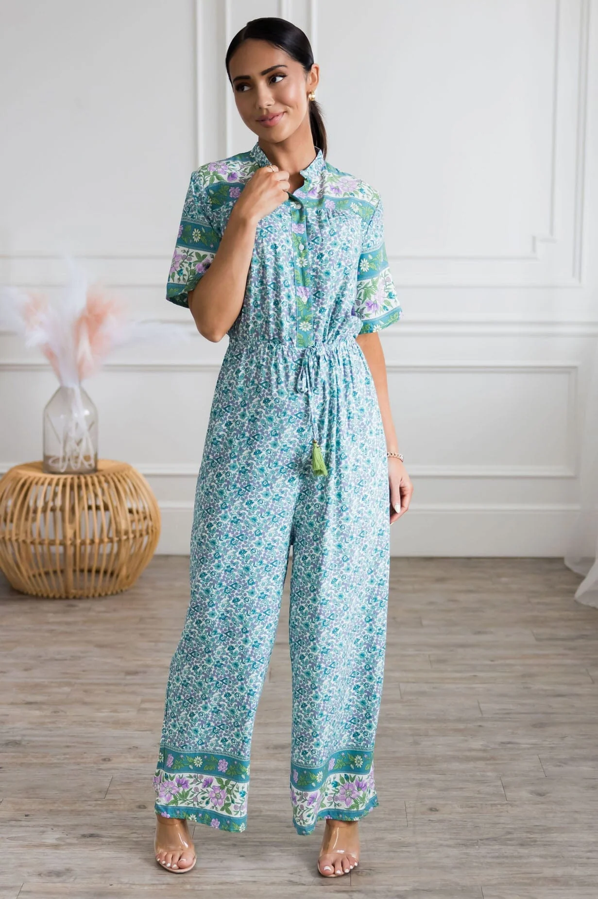 The Aurie White/Lavender/Mint Floral Jumpsuit - XNAUWBI
