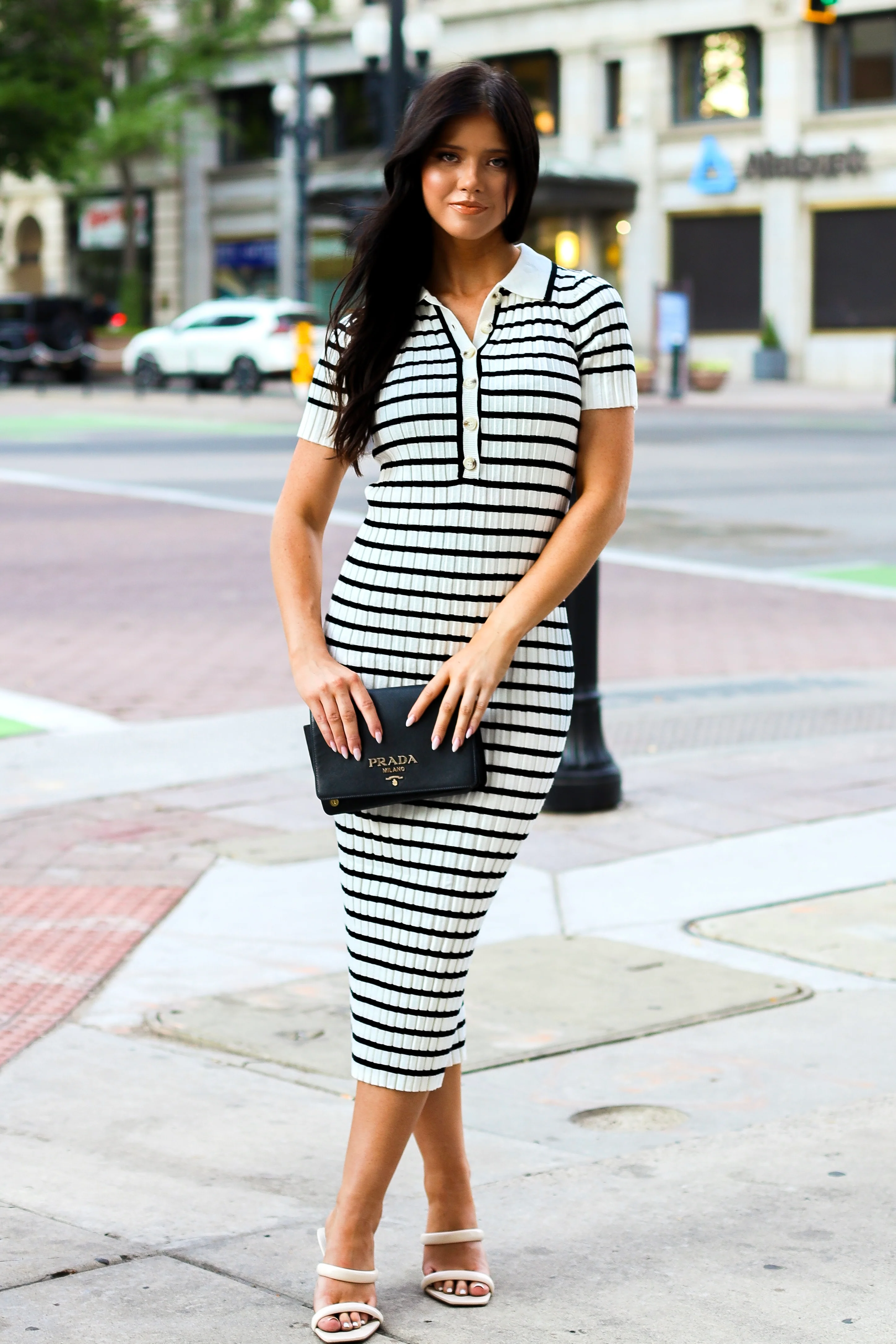 The Theodora Black Striped Dresses - XNAUWBI