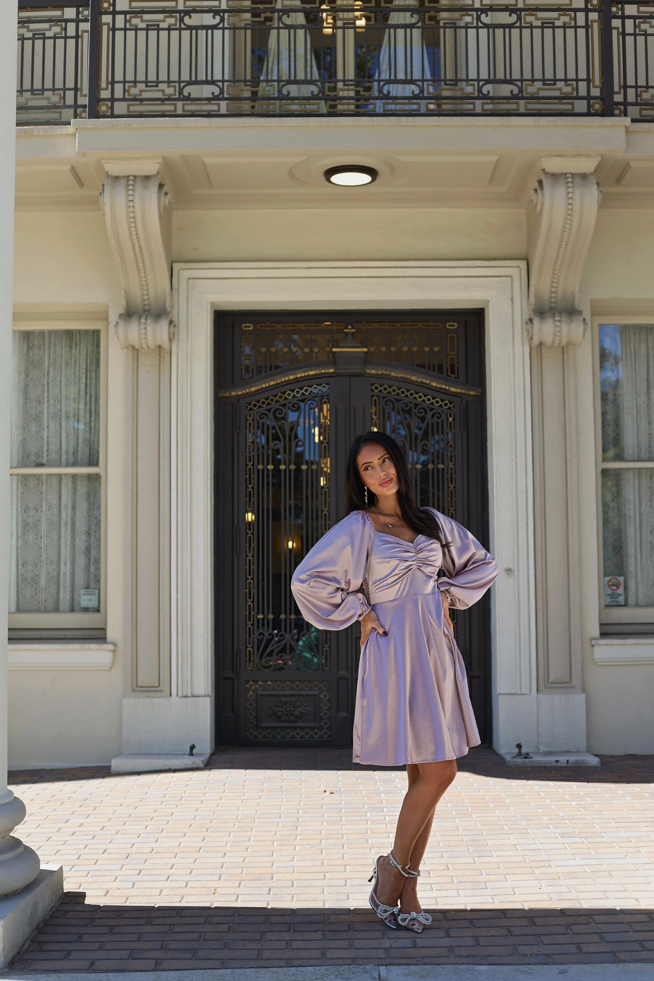 The Gwenllian Mauve Matte Satin Dresses - XNAUWBI