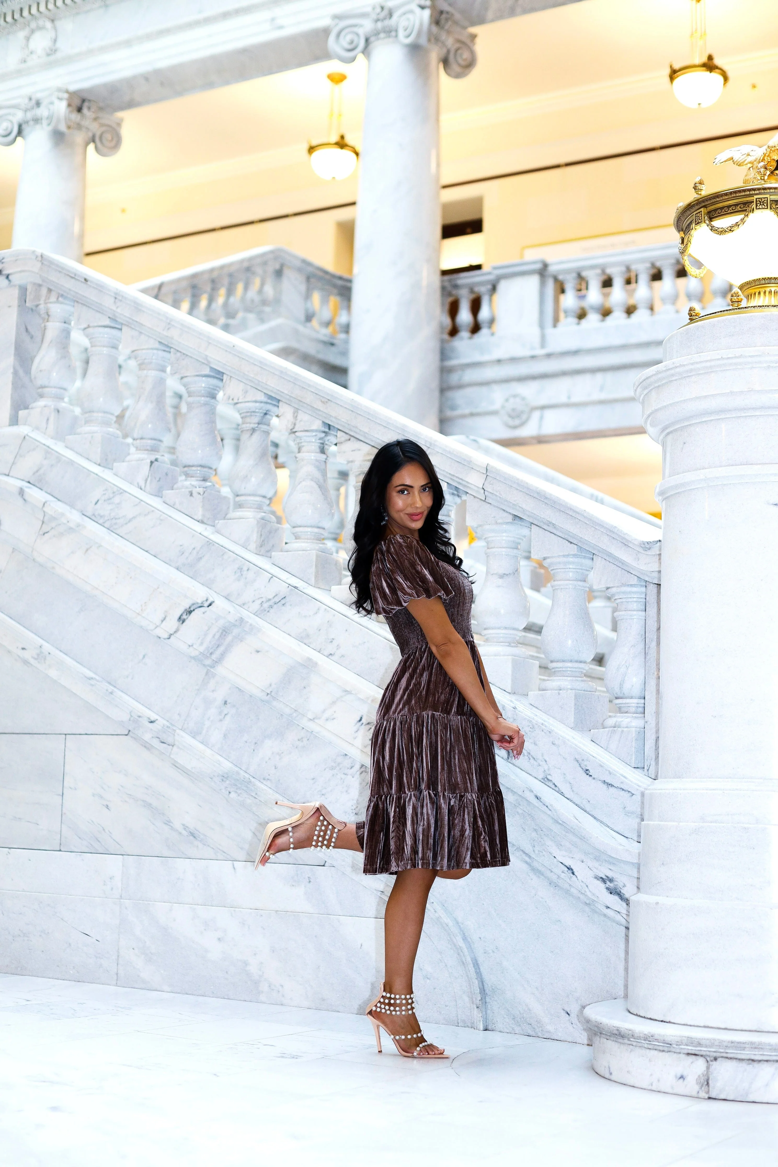 The Franny Taupe Velvet Dresses - XNAUWBI