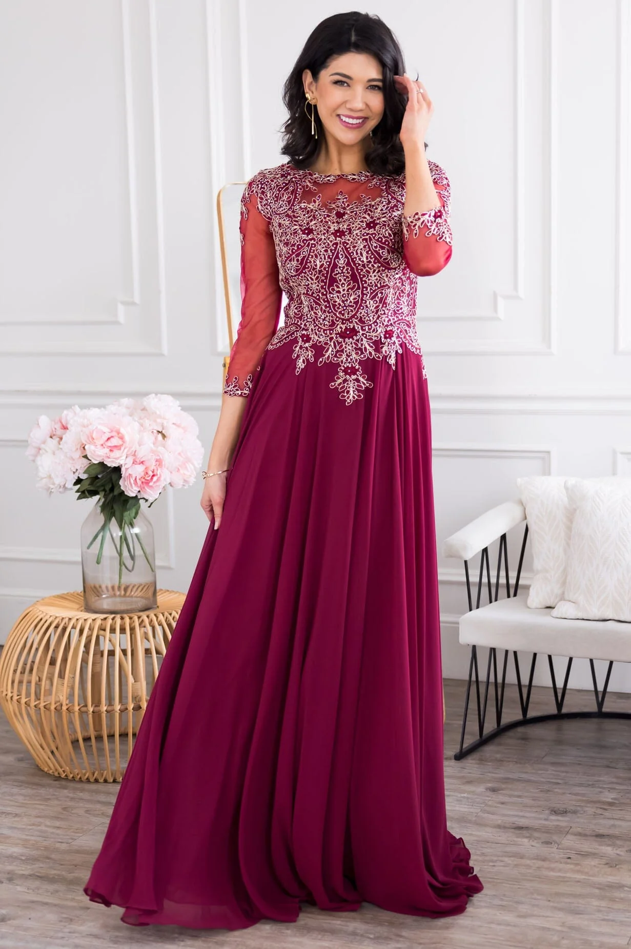 The Aurora Deep Burgundy Dresses - XNAUWBI