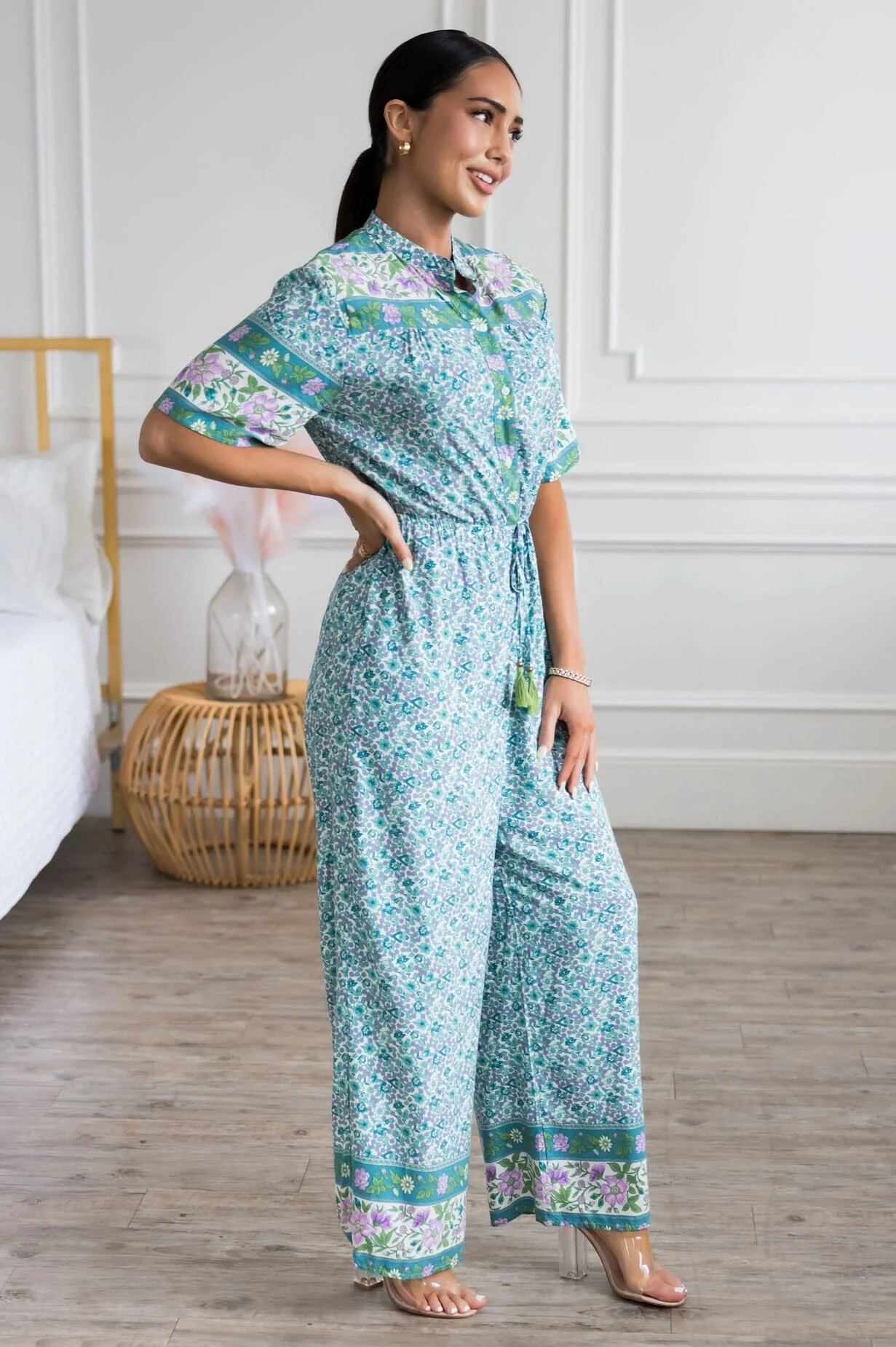 The Aurie White/Lavender/Mint Floral Jumpsuit - XNAUWBI