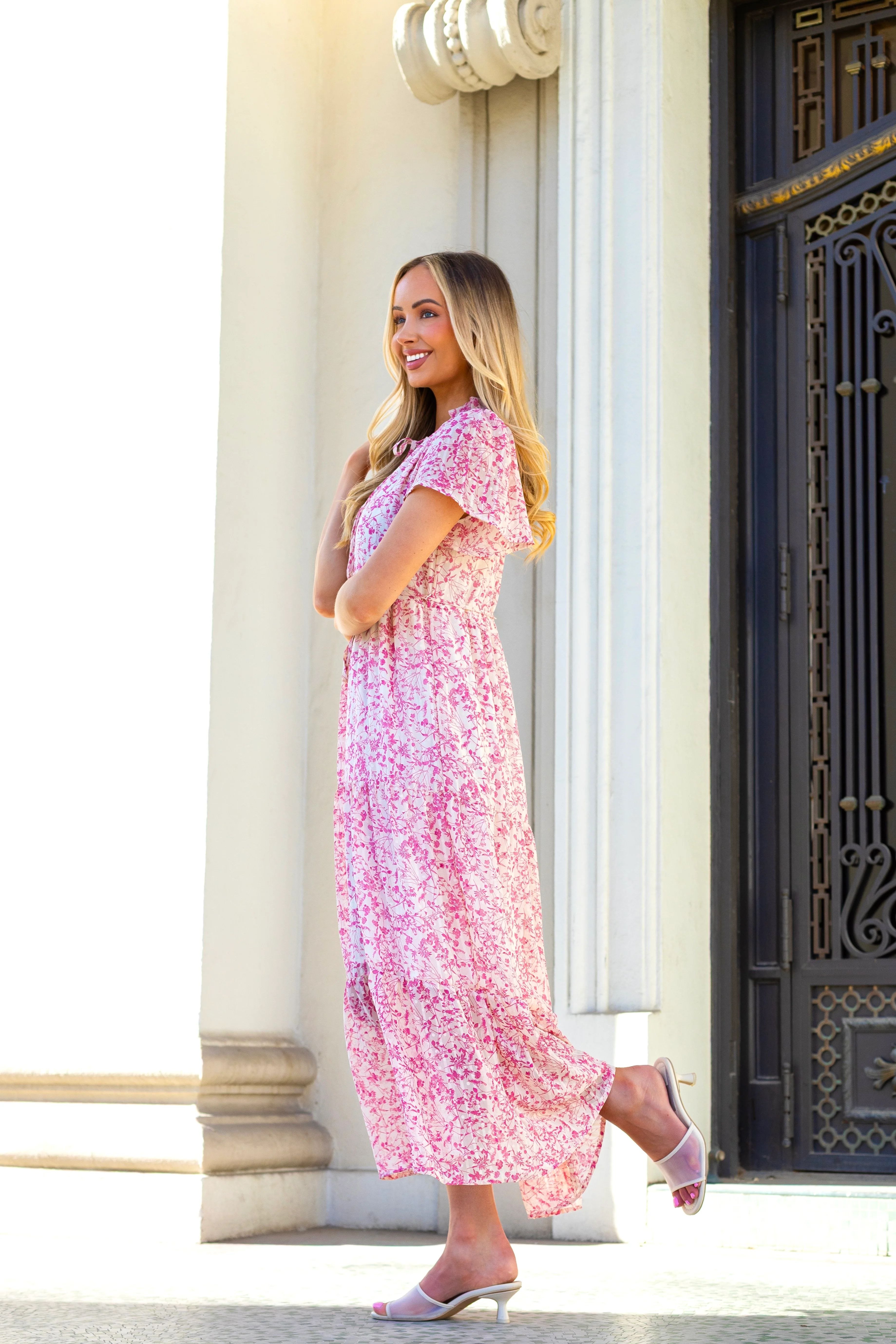 The Helena Ivory w/ Pink Floral Dresses - XNAUWBI