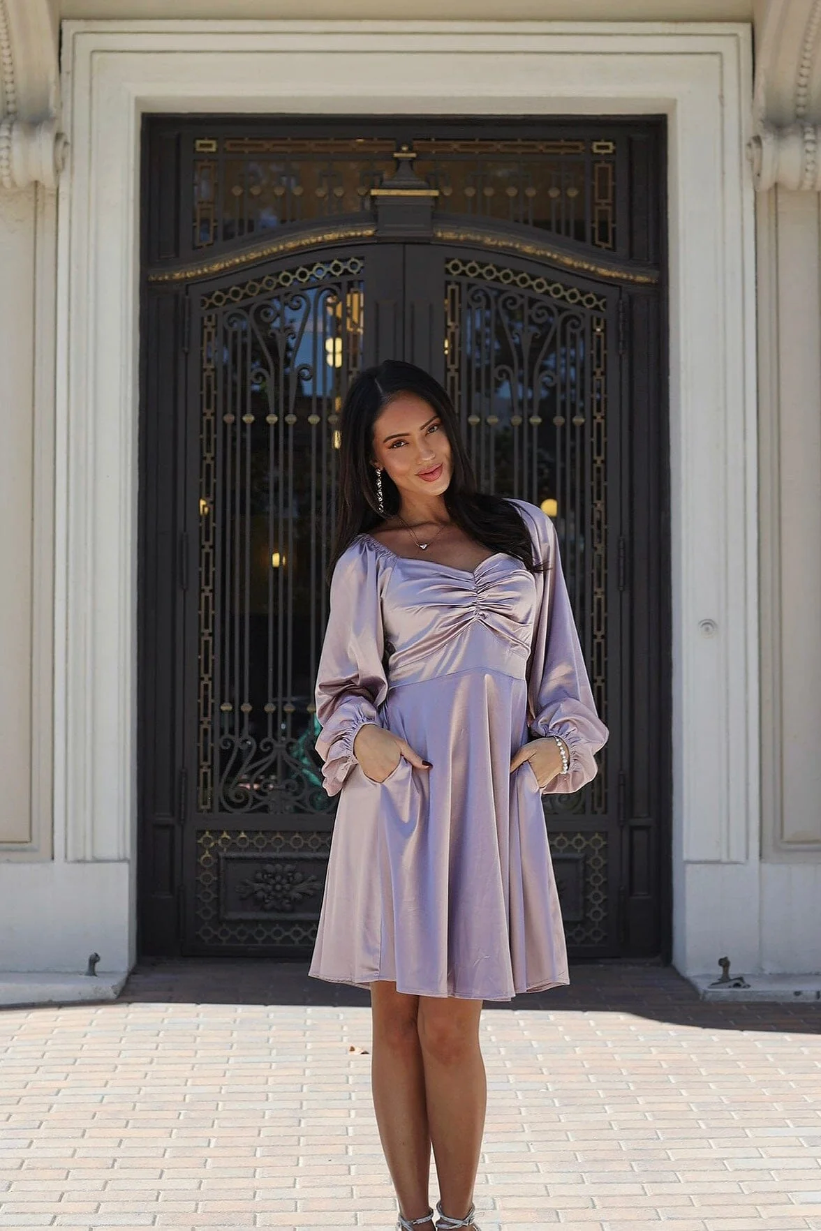 The Gwenllian Mauve Matte Satin Dresses - XNAUWBI
