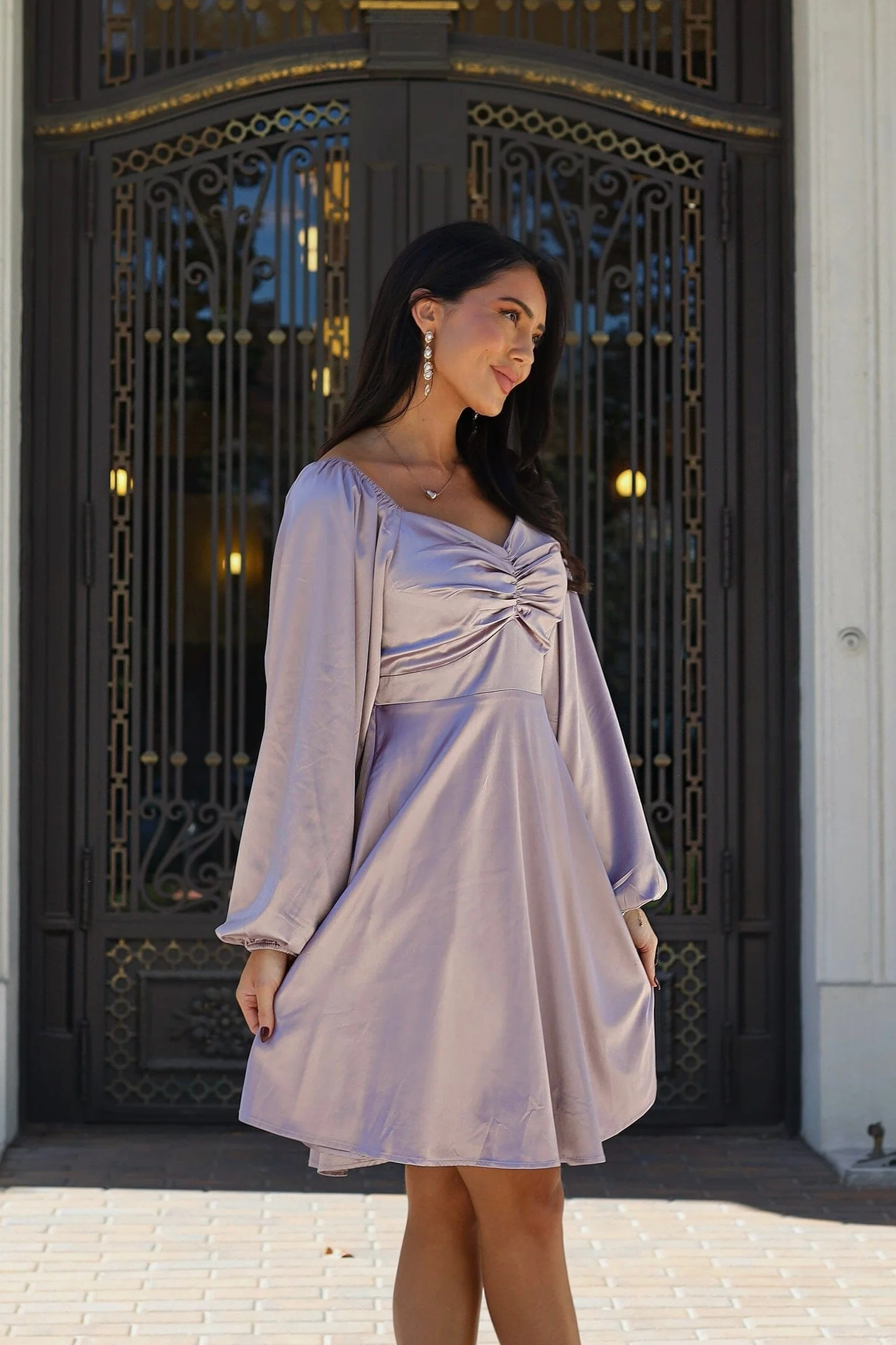 The Gwenllian Mauve Matte Satin Dresses - XNAUWBI
