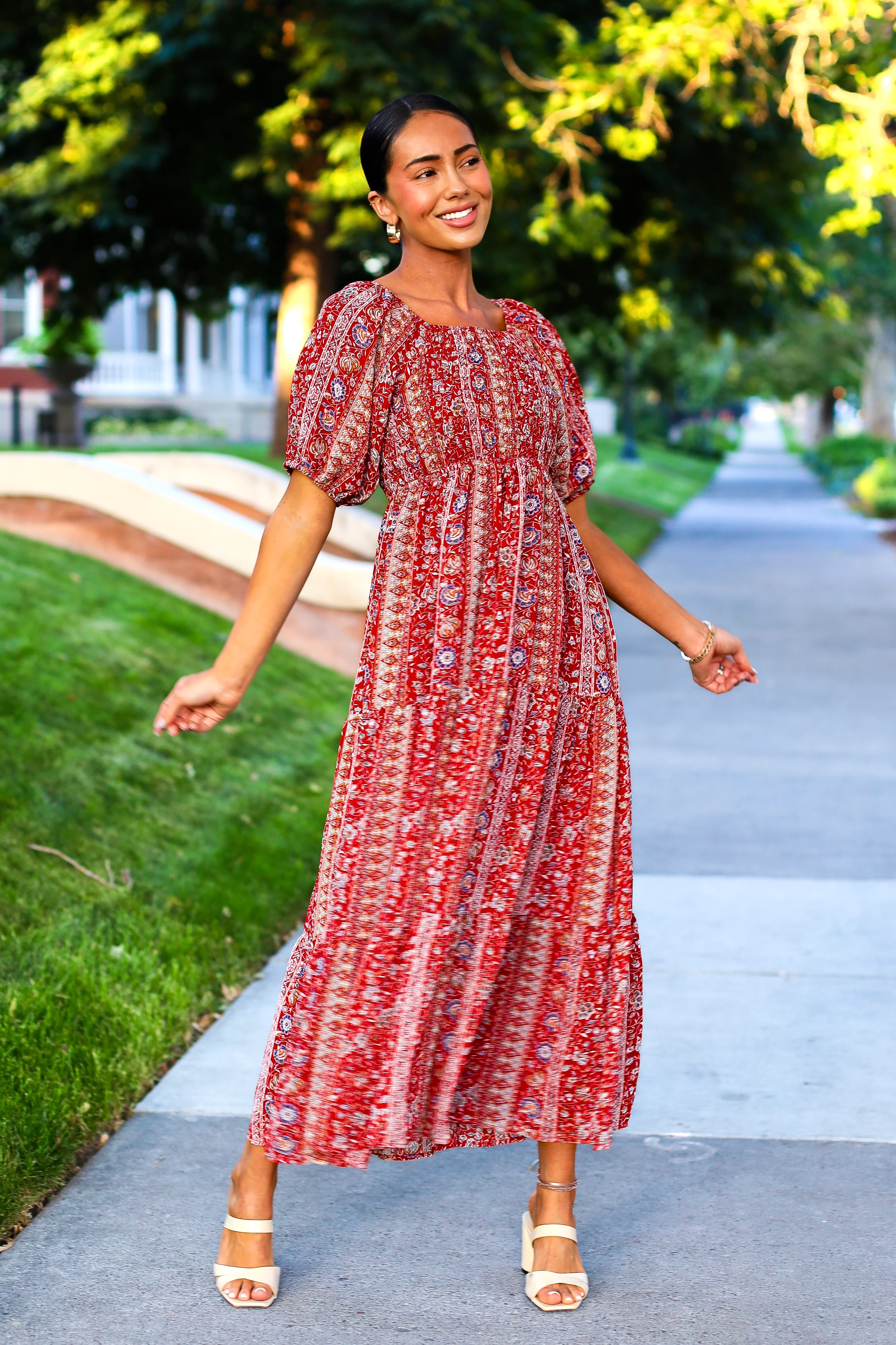 The Indy Red Aztec Dresses - XNAUWBI