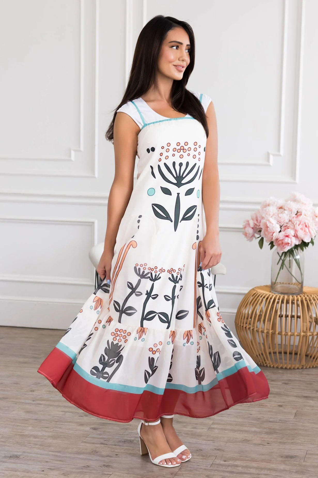 The Cristal Off White Floral Dresses - XNAUWBI