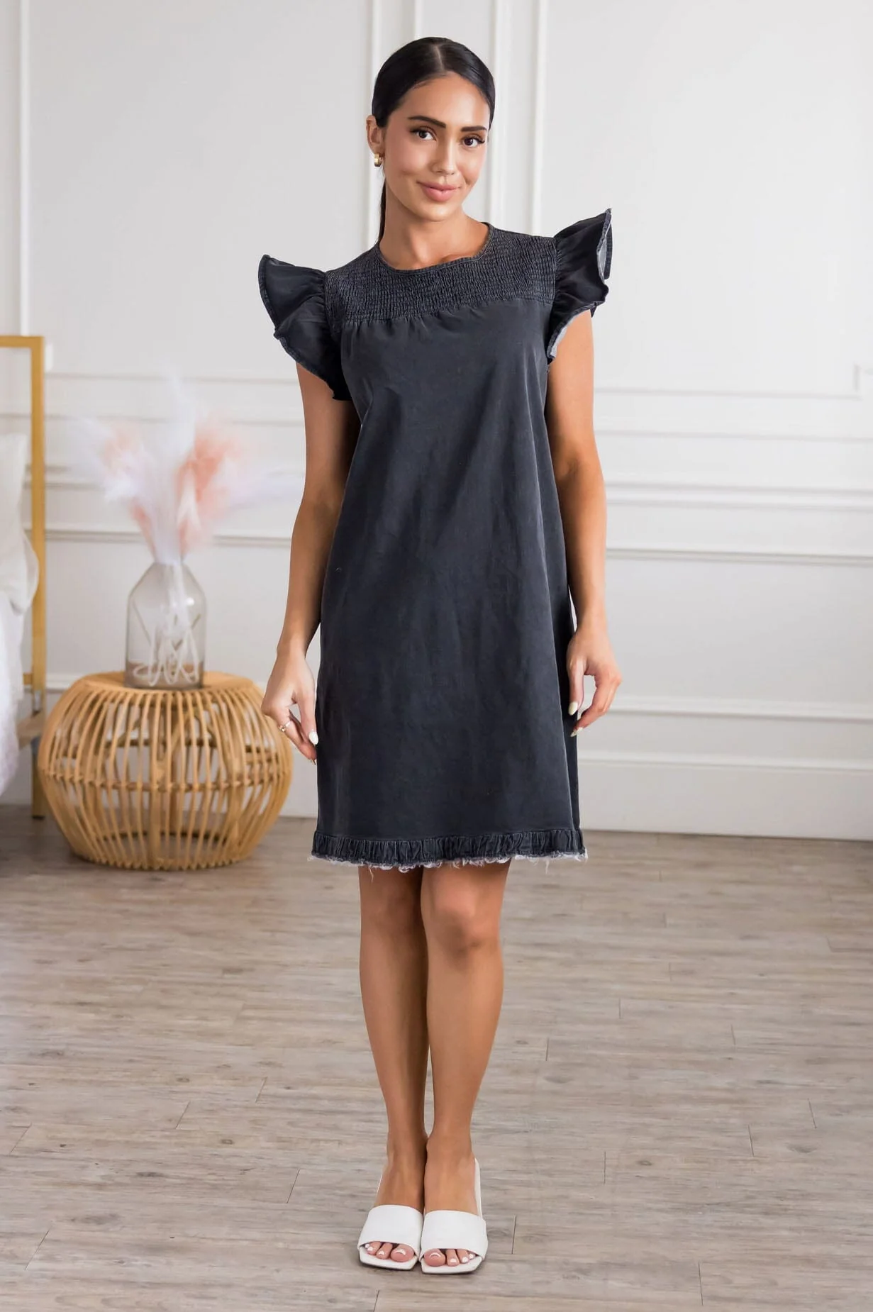 The Faye Distressed Black Dresses - XNAUWBI