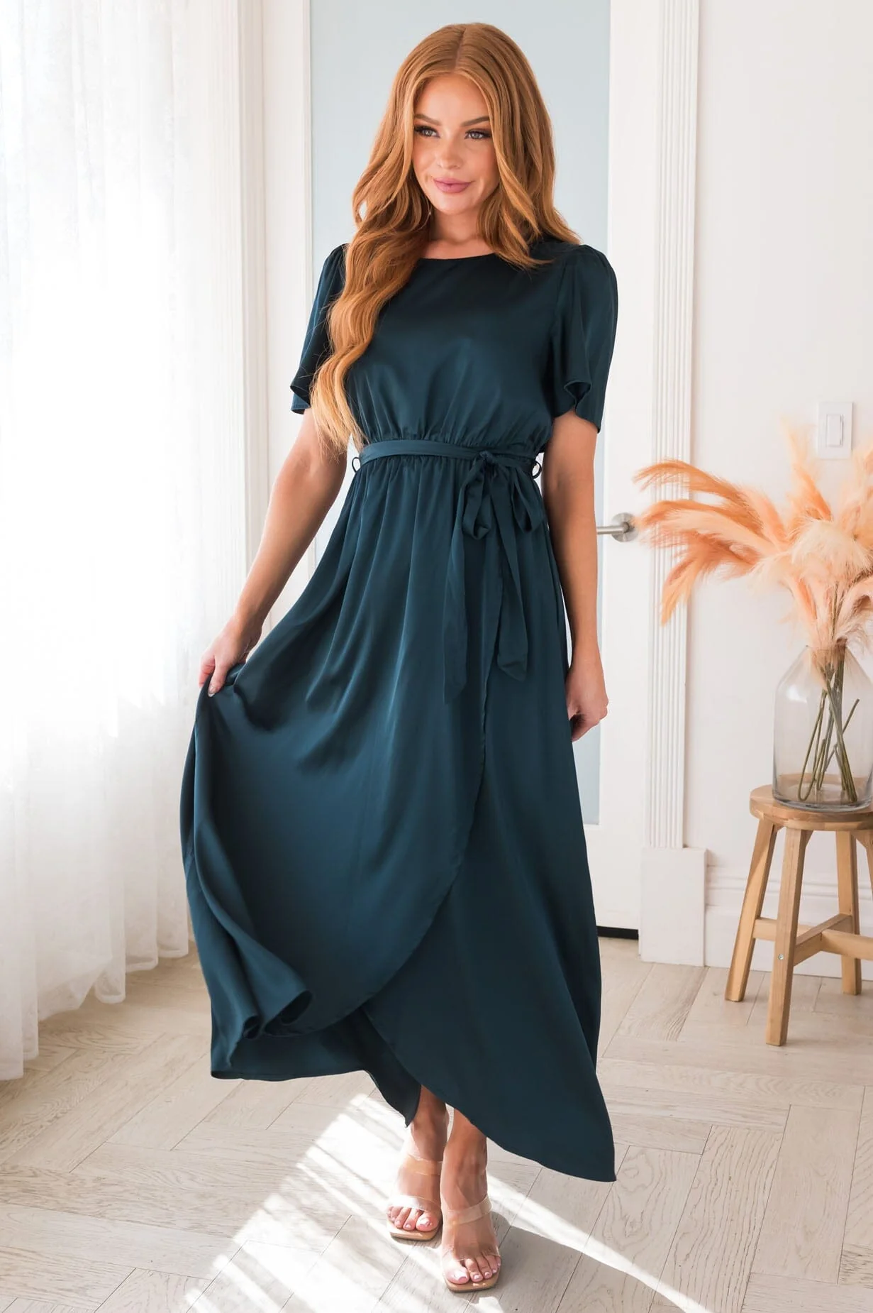 The Pristine Emerald Lustre Matte Satin Dresses - XNAUWBI