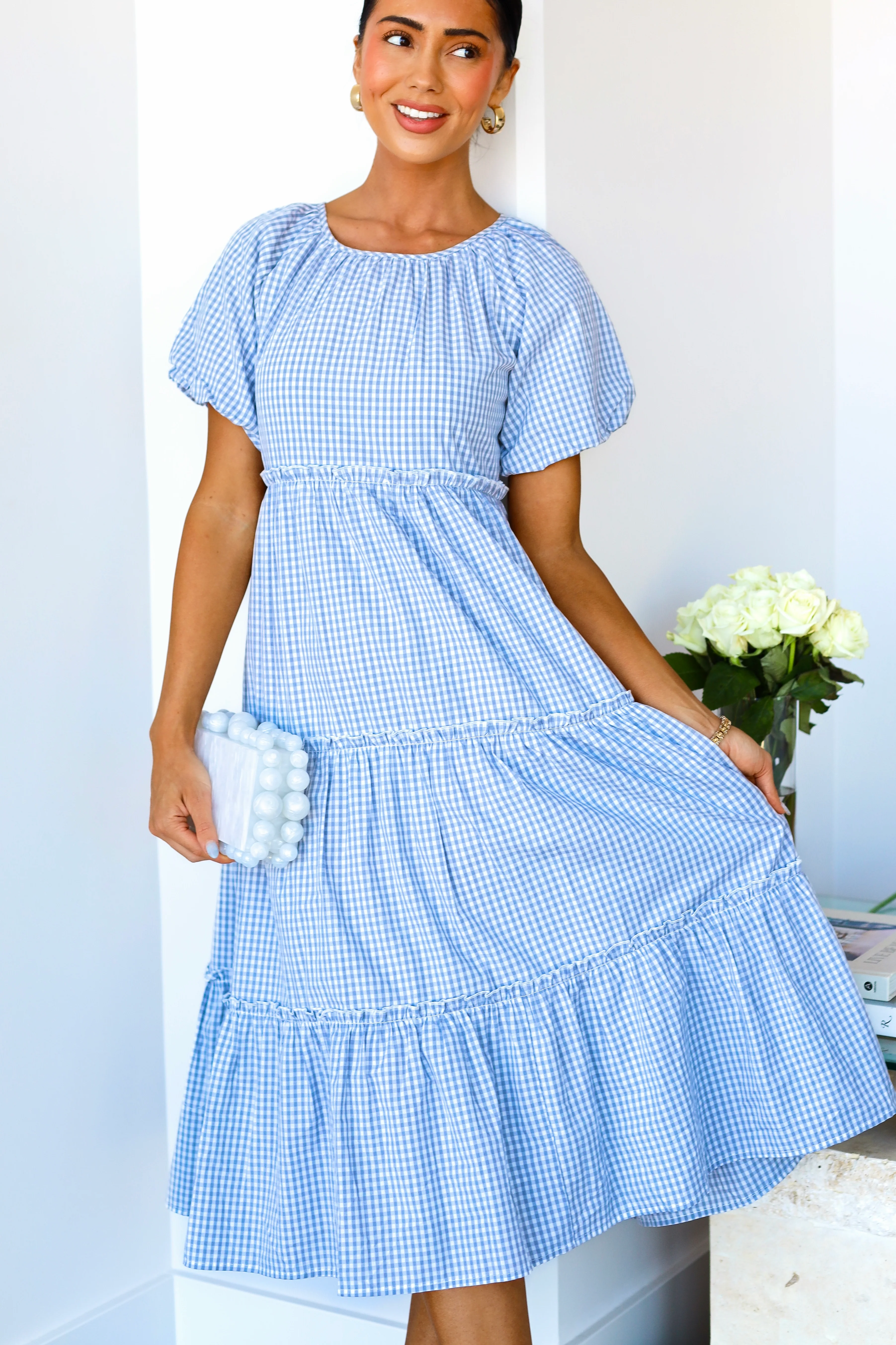 The Serena Gray Check Dresses - XNAUWBI